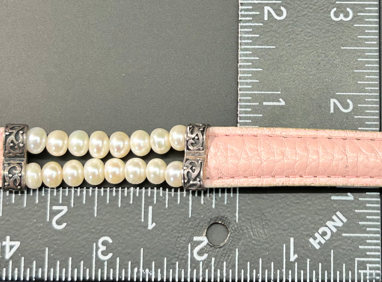 Sterling Silver Pearl & Leather Bracelet