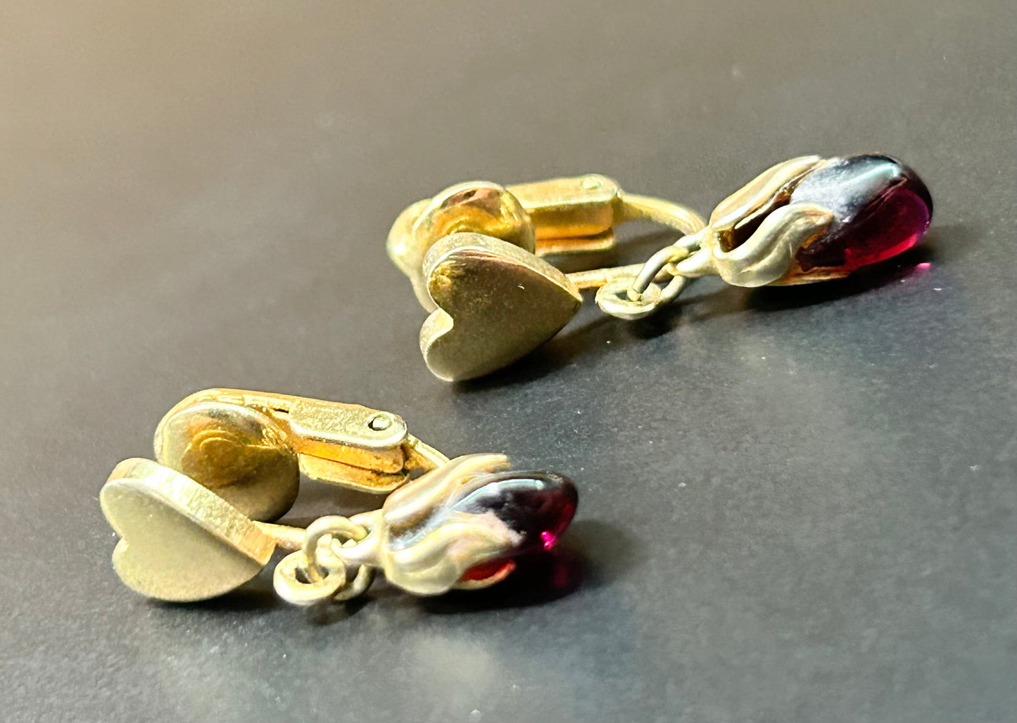 Gold Tone Heart Clip Earrings