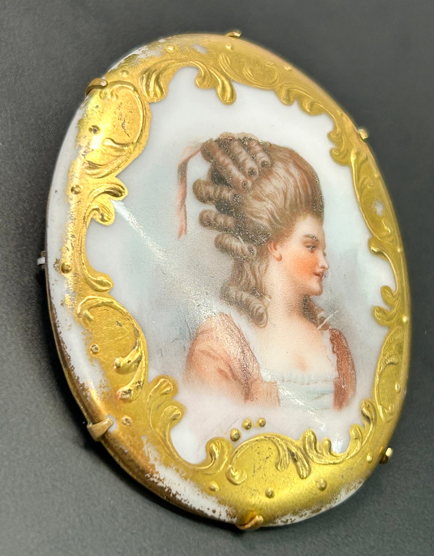 Antique Painted Porcelain Brooch