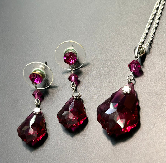 Faceted Glass Necklace & Earrings Set