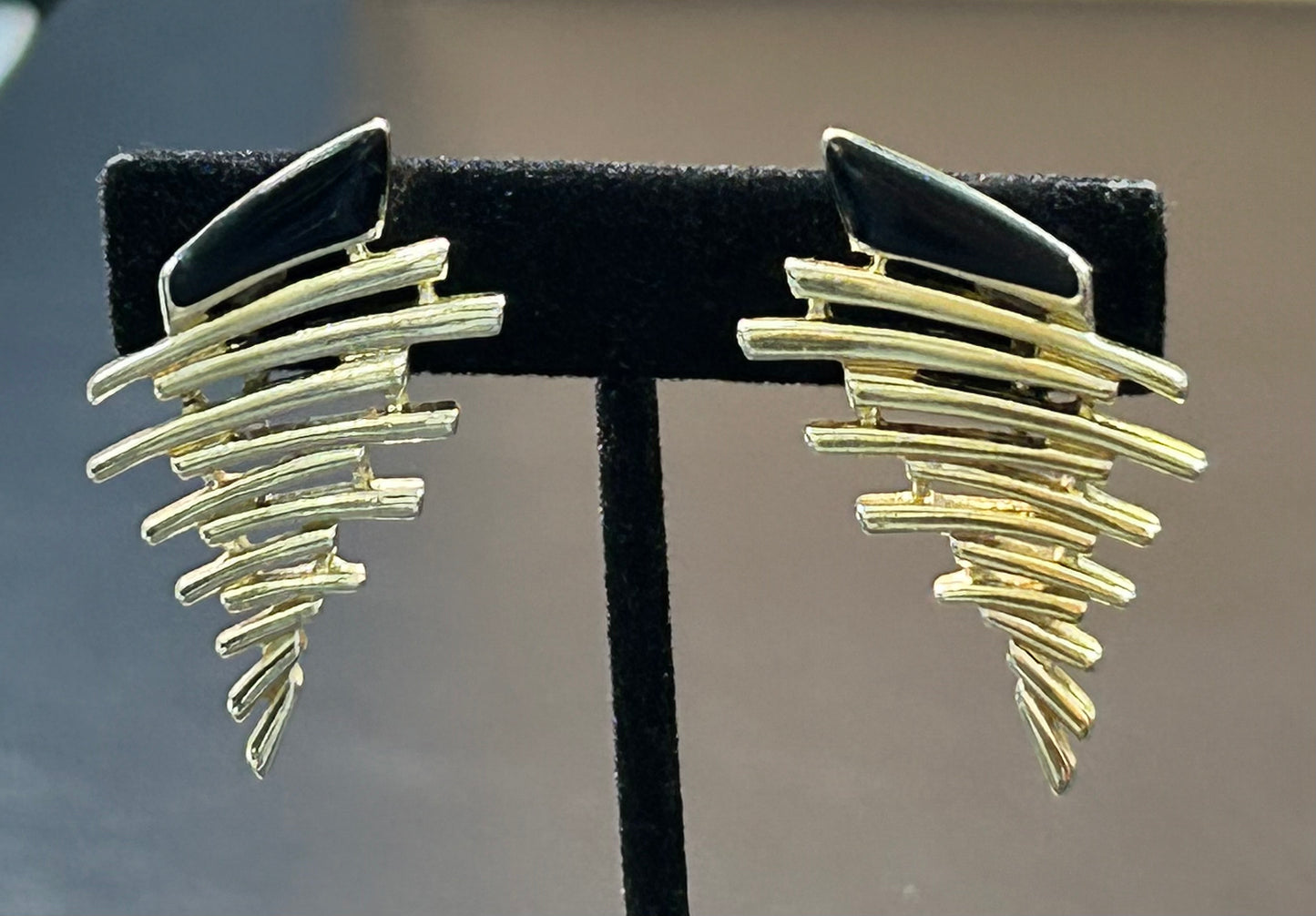 Gold Tone Enamel Clip Earrings