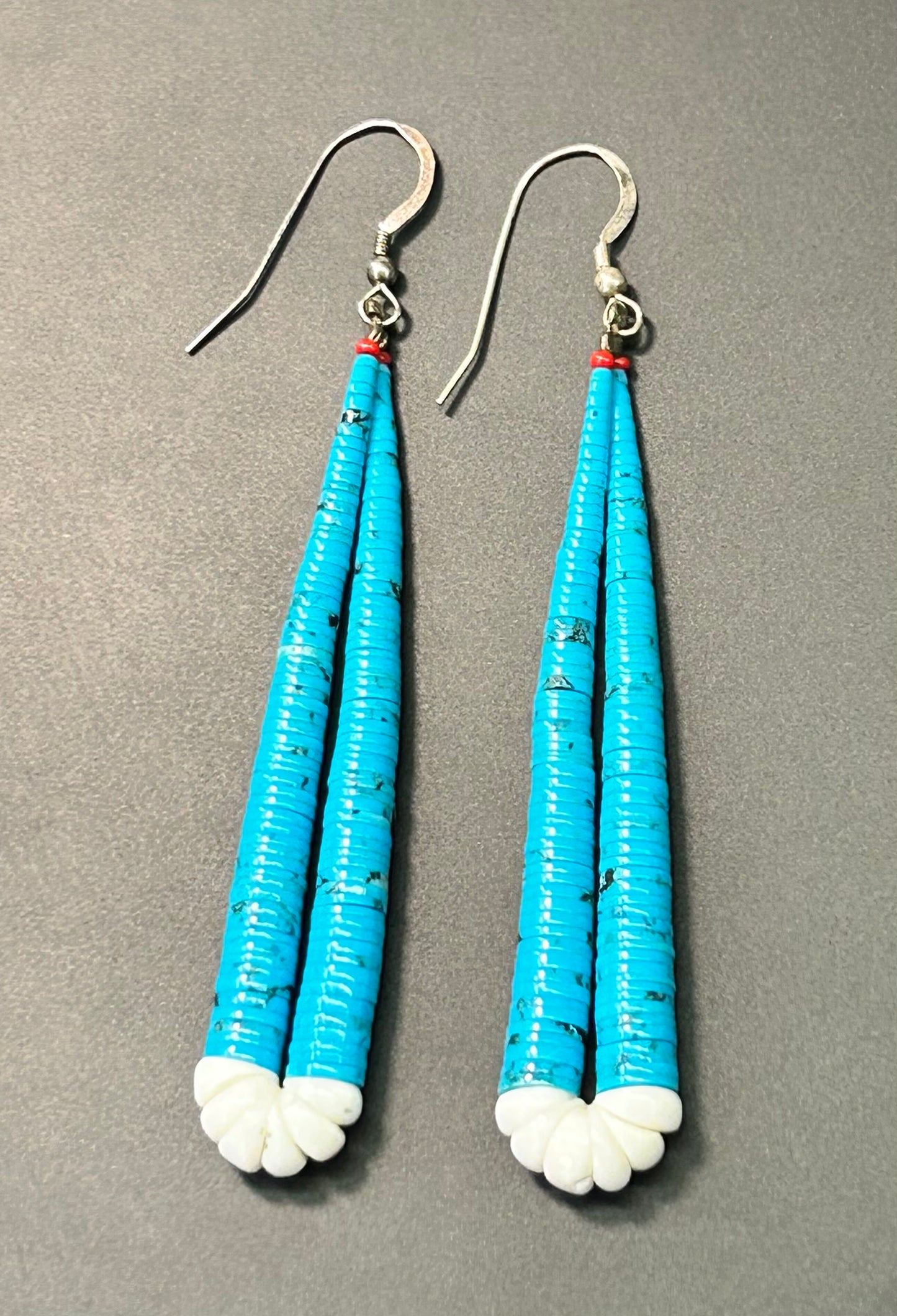 Turquoise Heishi & Shell Sterling Silver Jacla Earrings
