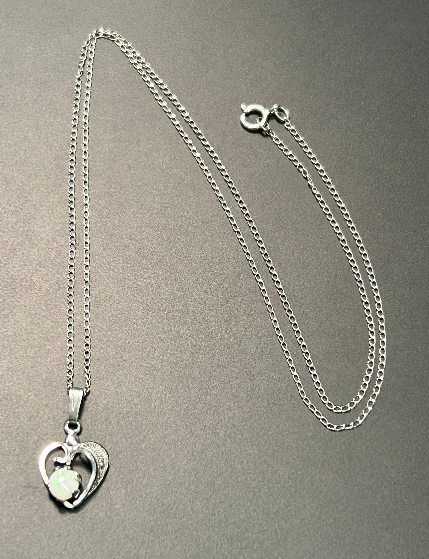 Vintage Sterling Silver Opal Heart Necklace