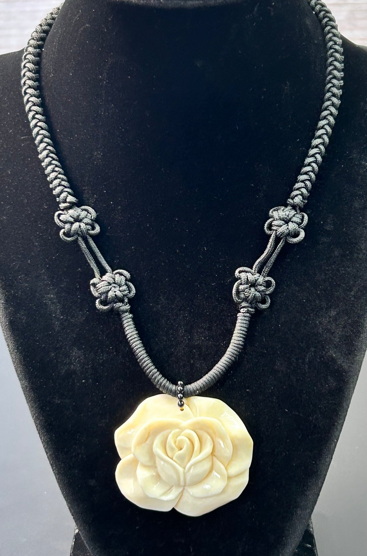 Sterling Silver Carved Bone Necklace