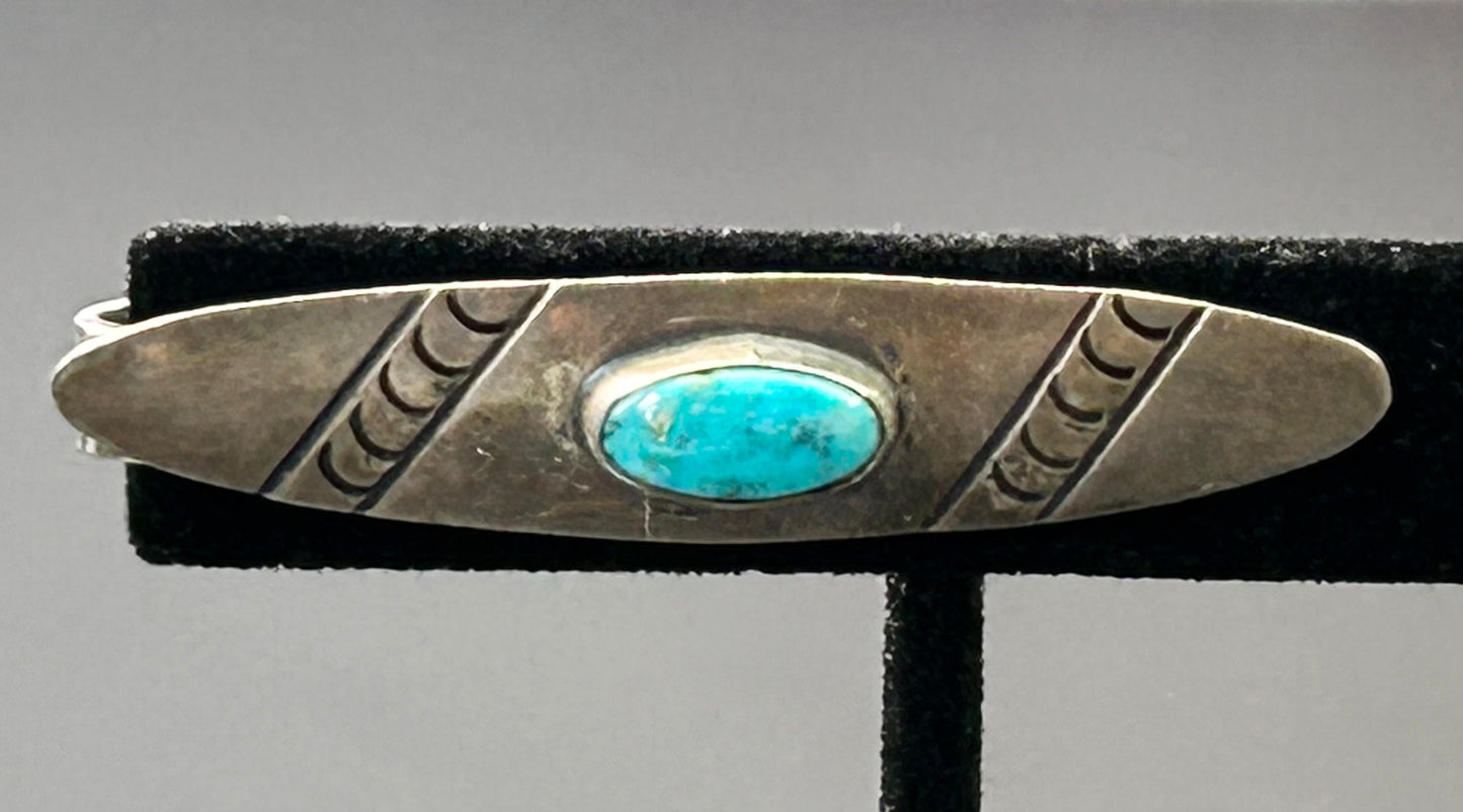 Native American Sterling Silver Turquoise Tie Clip