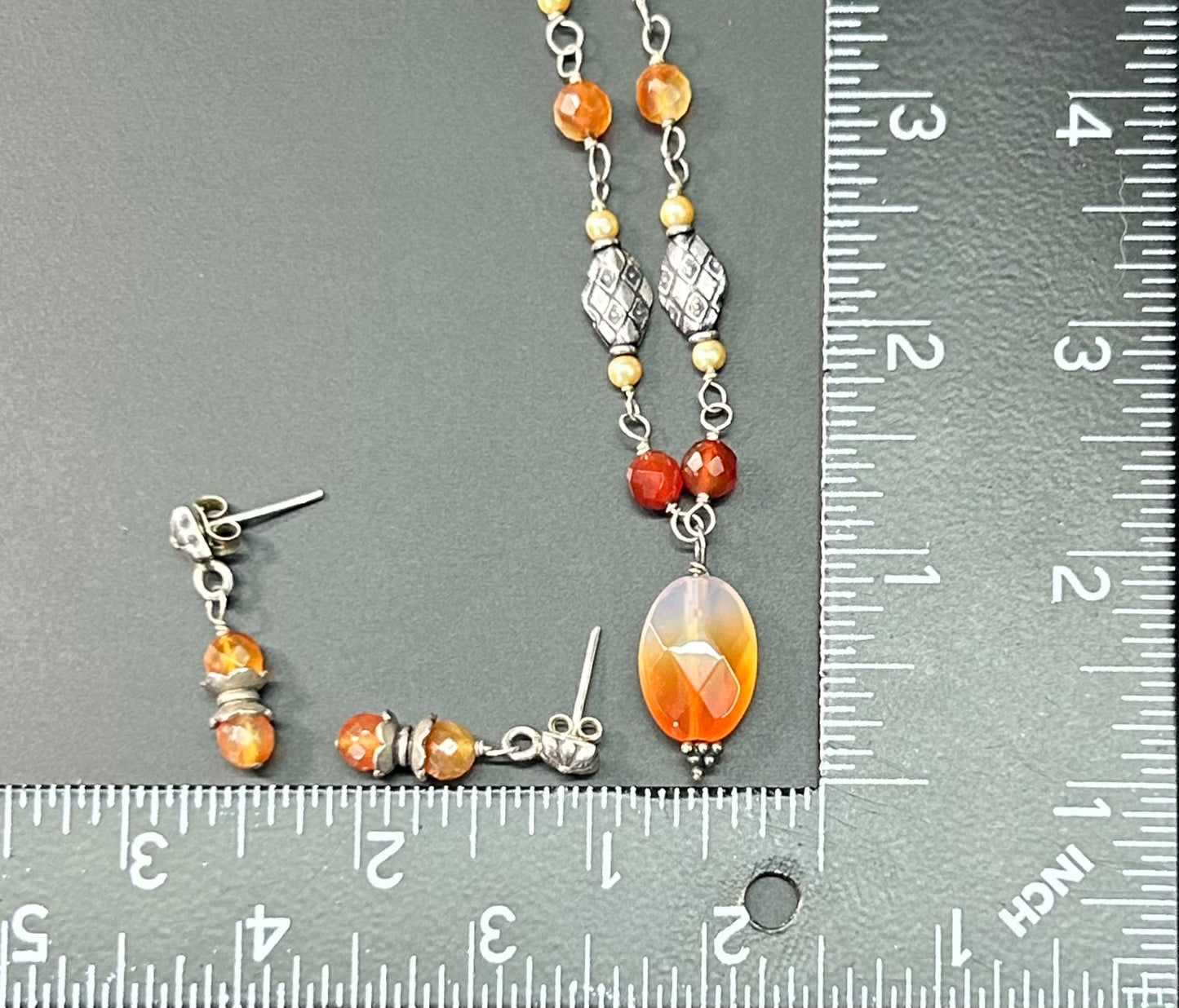 Sterling Silver Carnelian Earrings & Necklace Set