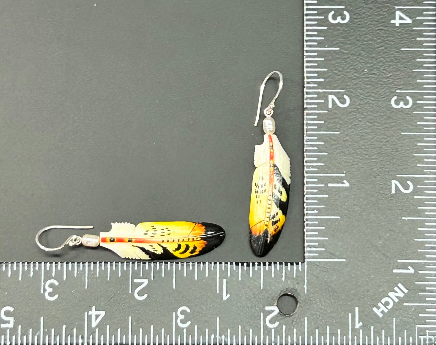 Sterling Silver Painted Bone Feather Earrings