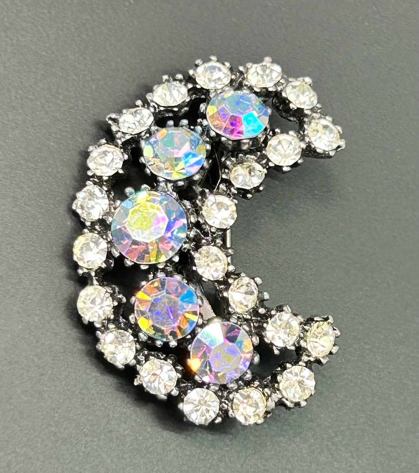 Crescent Rhinestone Brooch