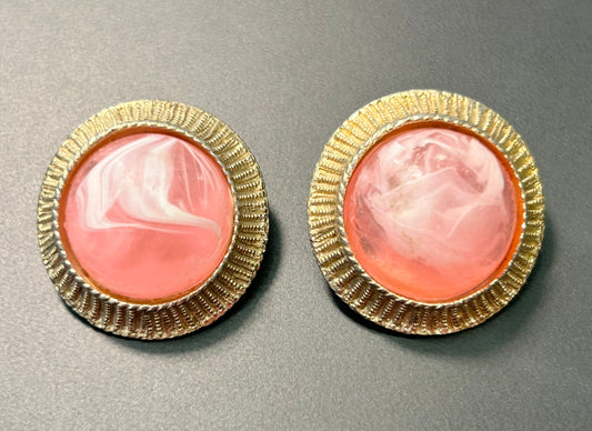 Vintage Acrylic Pink Marbled Clip Earrings
