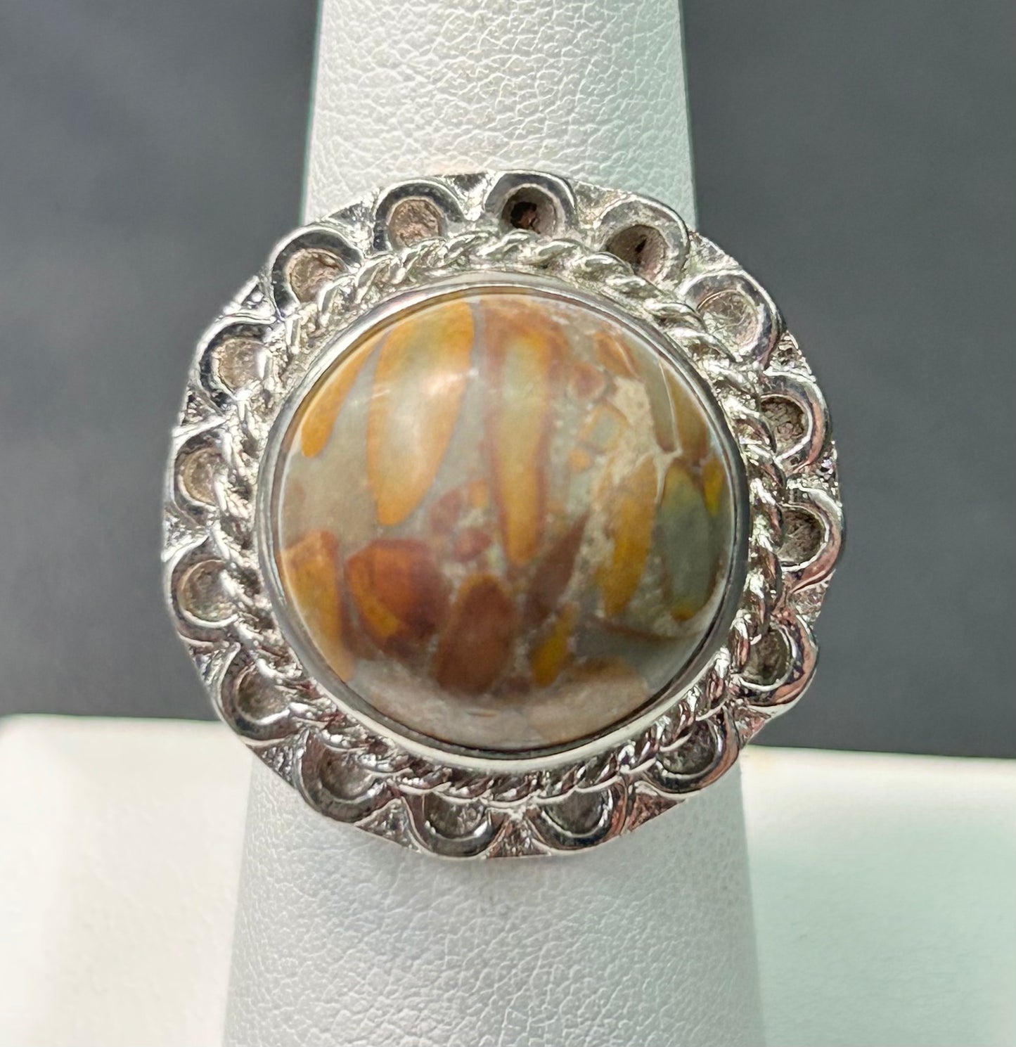 Silver Tone Petrified Wood Ring