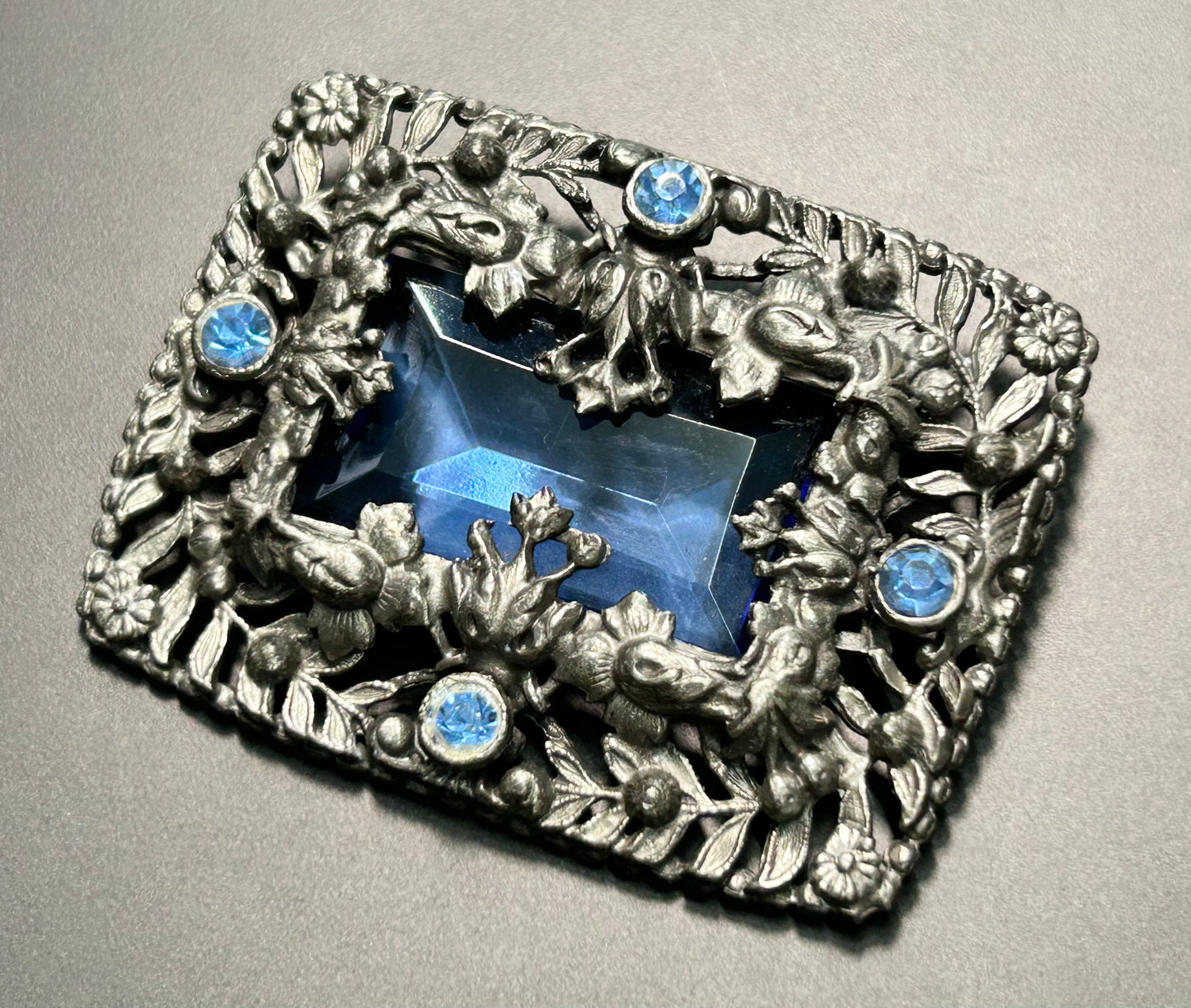 Vintage Blue Rhinestone Brooch
