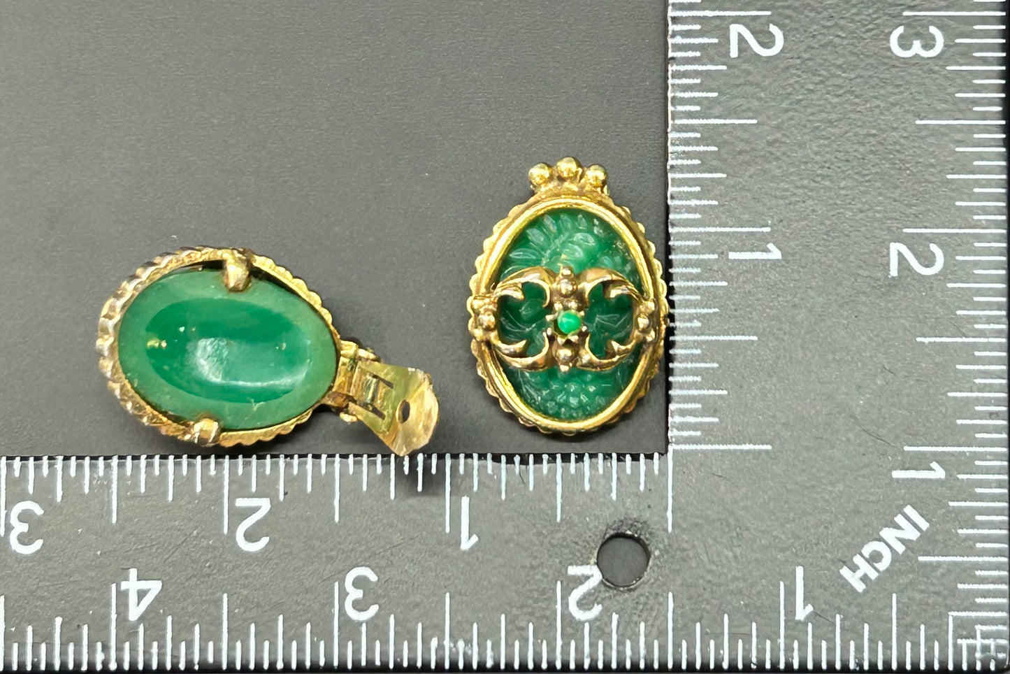 Vintage Carved Nephrite Clip Earrings