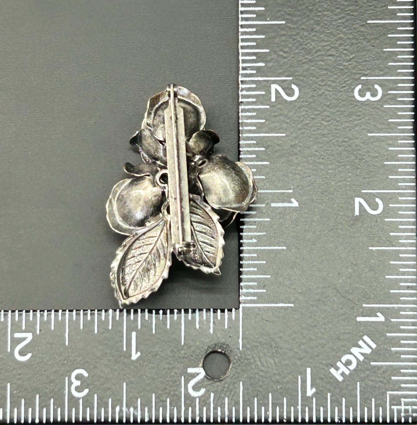 Gunmetal Tone Rose Brooch