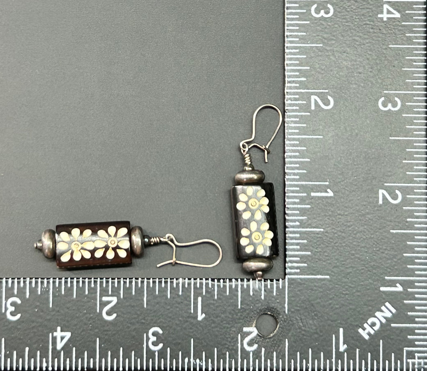 Sterling Silver Flower Dyed Bone Earrings
