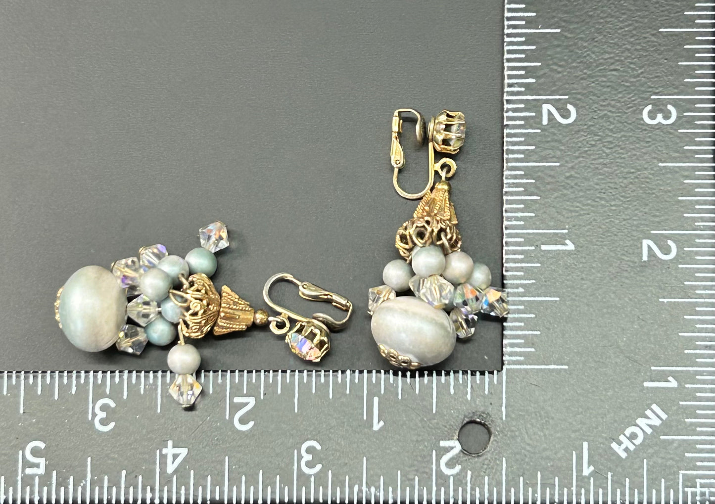 Vintage Beaded Dangle Clip Earrings