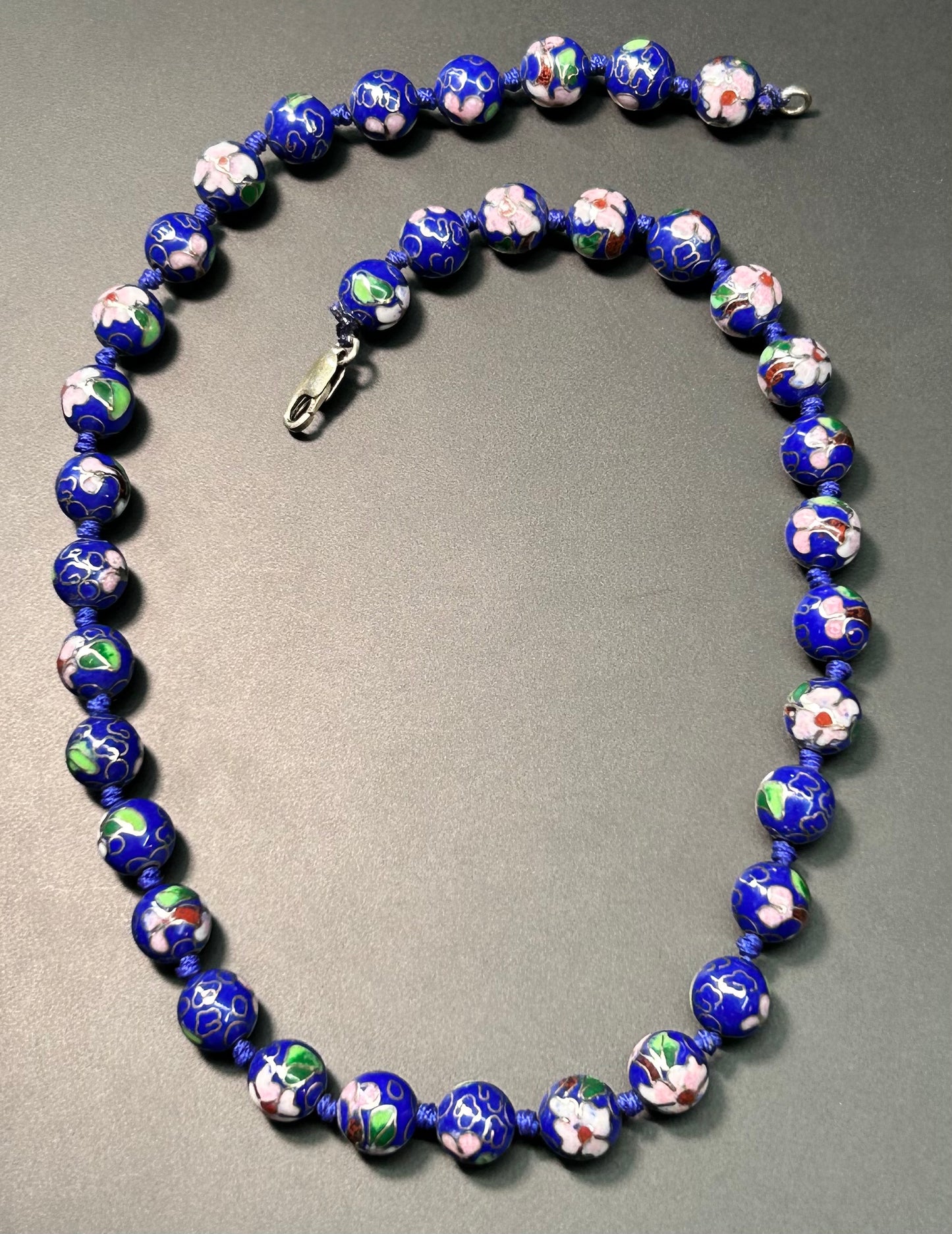 Sterling Silver Hand Knotted Cloisonné Necklace