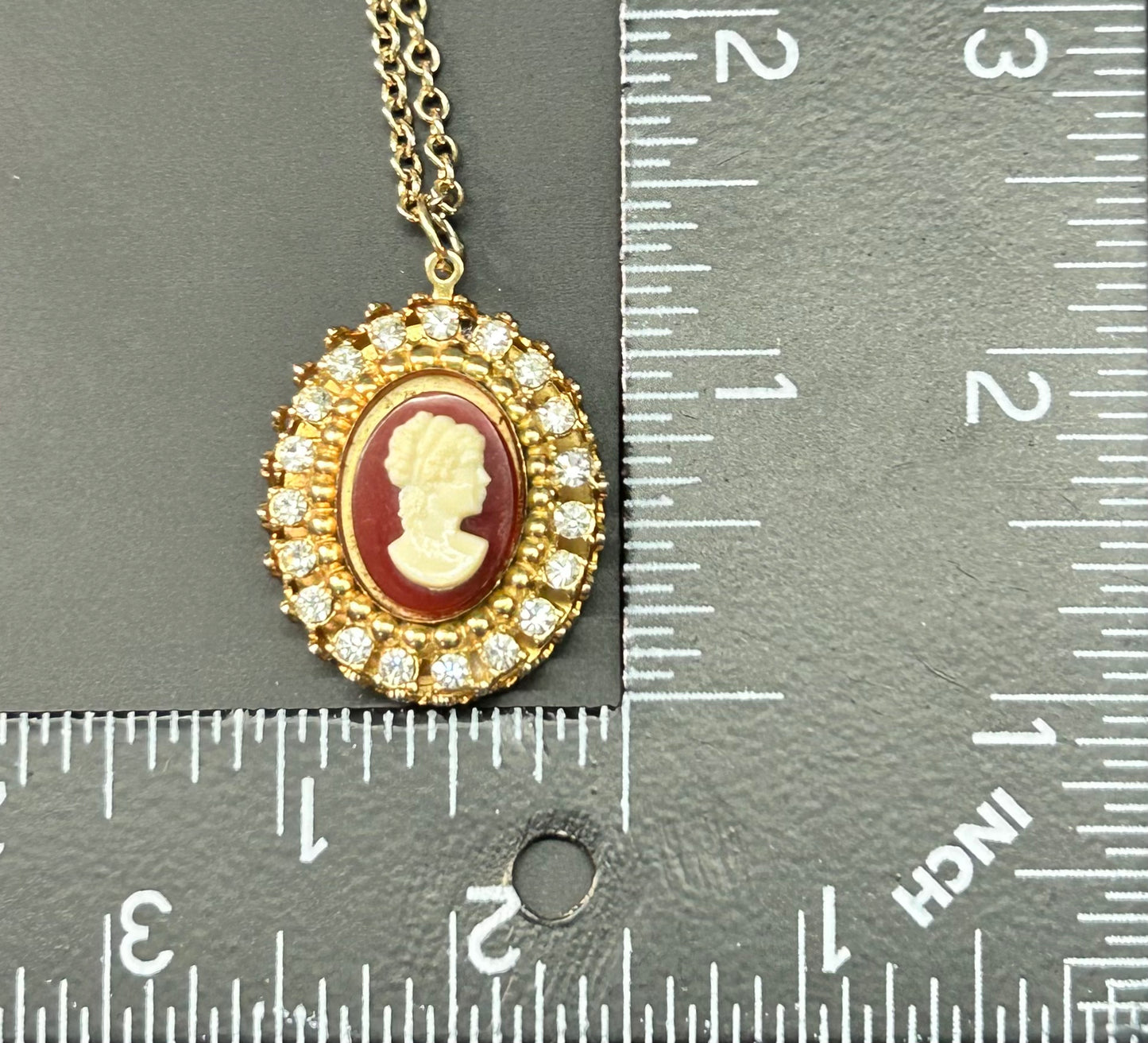 Vintage Rhinestone Cameo Necklace