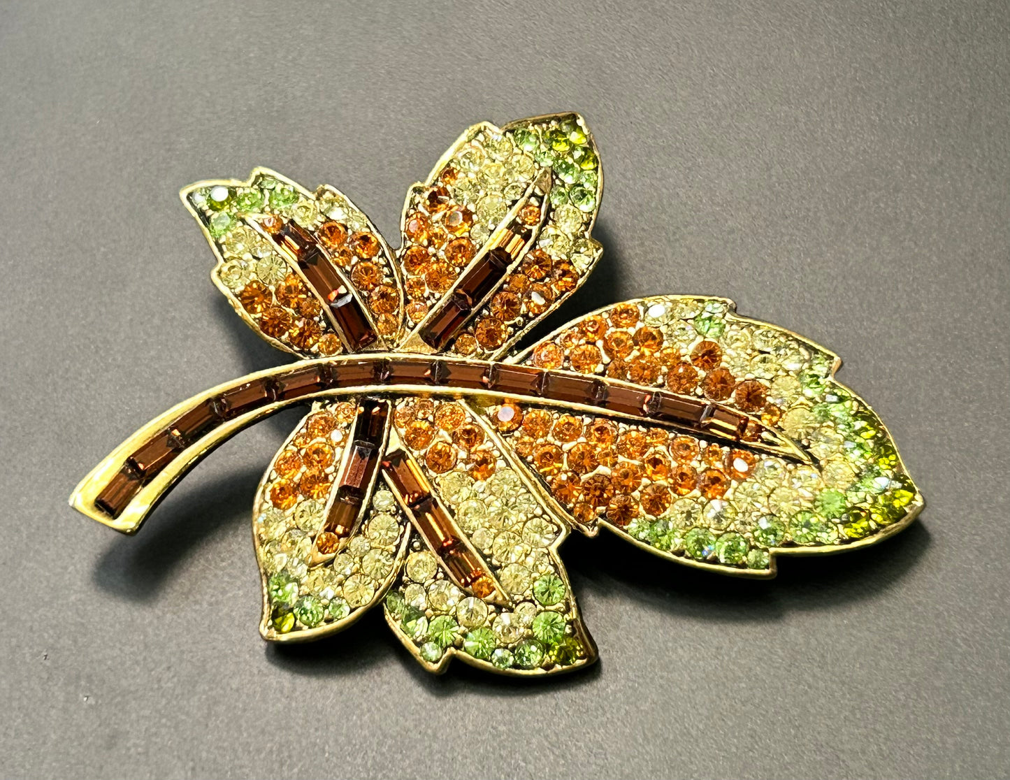 Rhinestone Leaf Brooch
