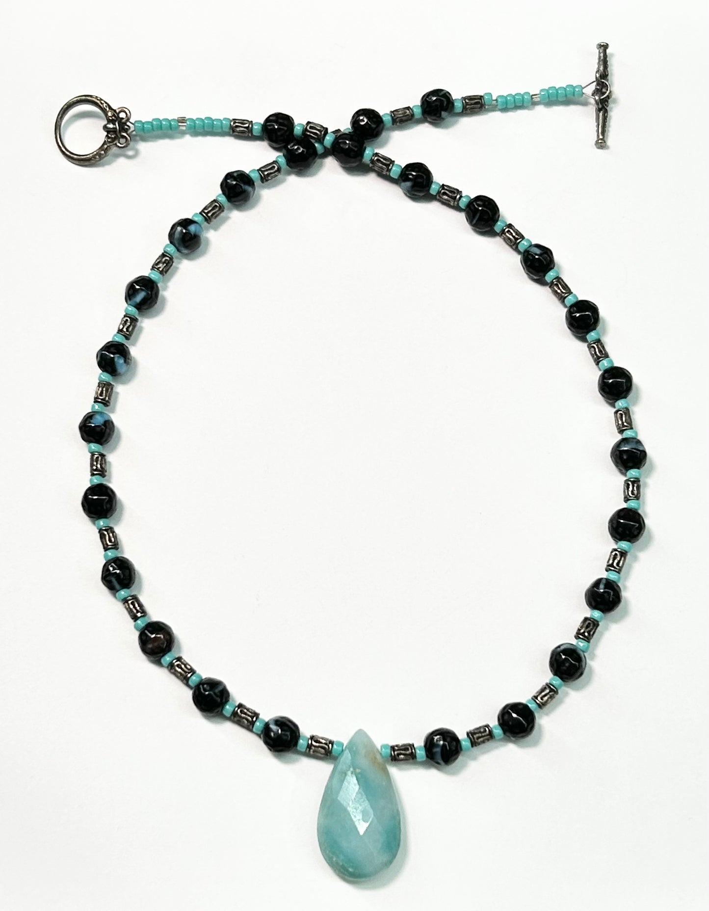Amazonite & Bead Sterling Silver Toggle Necklace