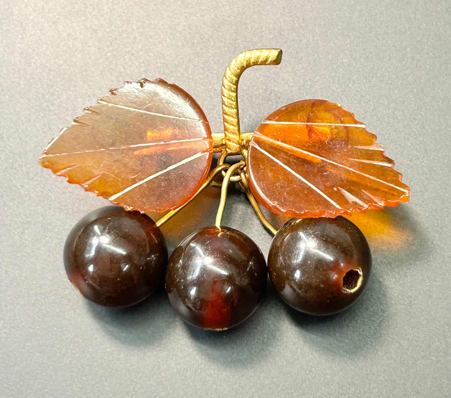 USSR Russian Amber Cherries Brooch