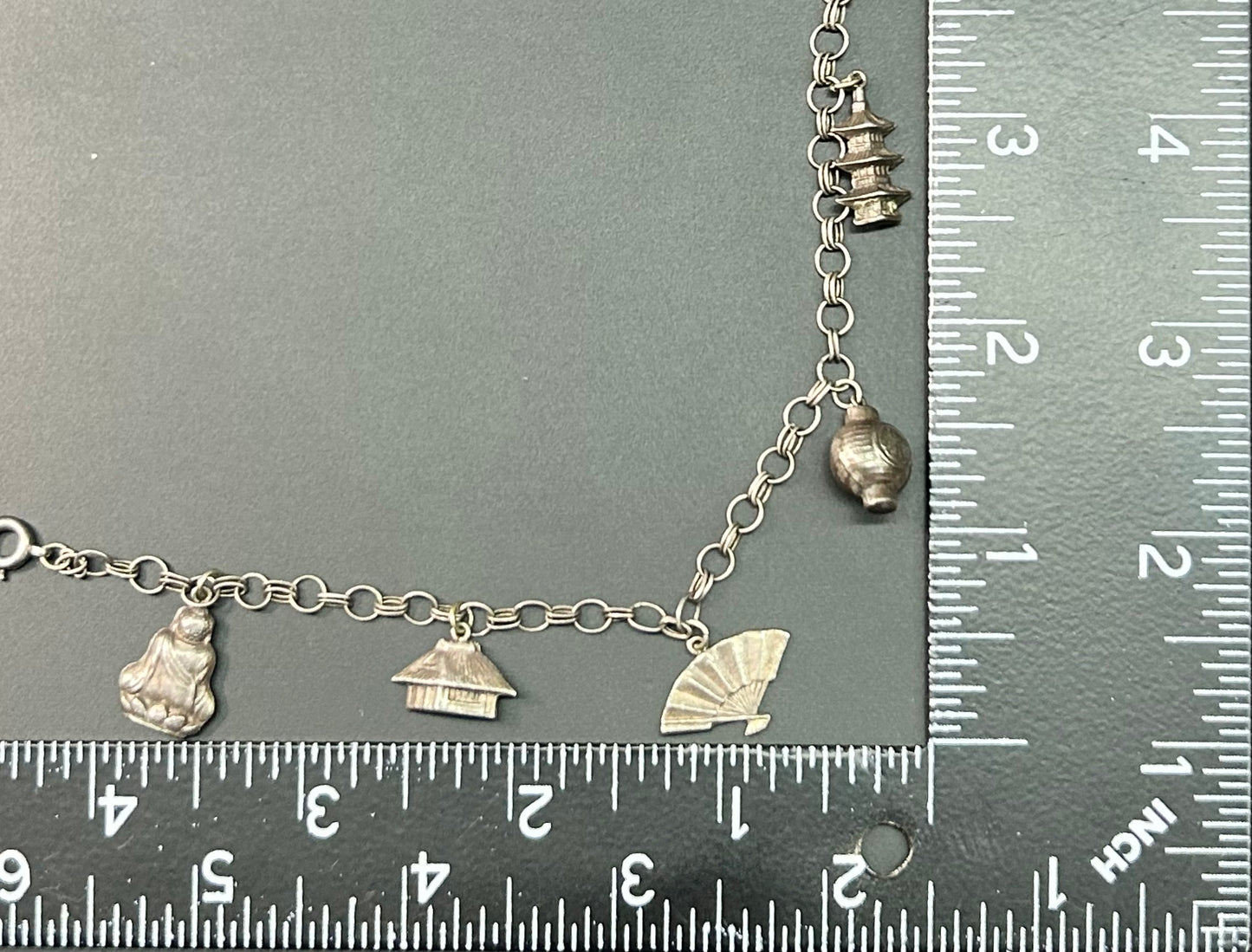 Antique Asian Sterling Silver Charm Bracelet