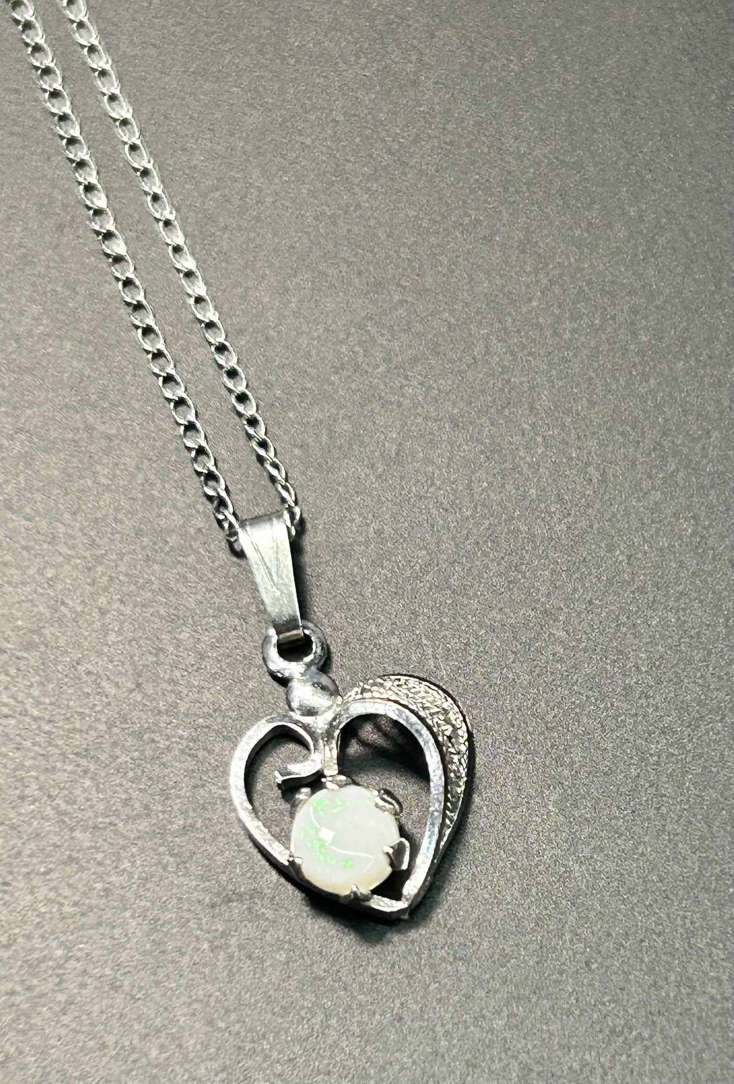 Vintage Sterling Silver Opal Heart Necklace