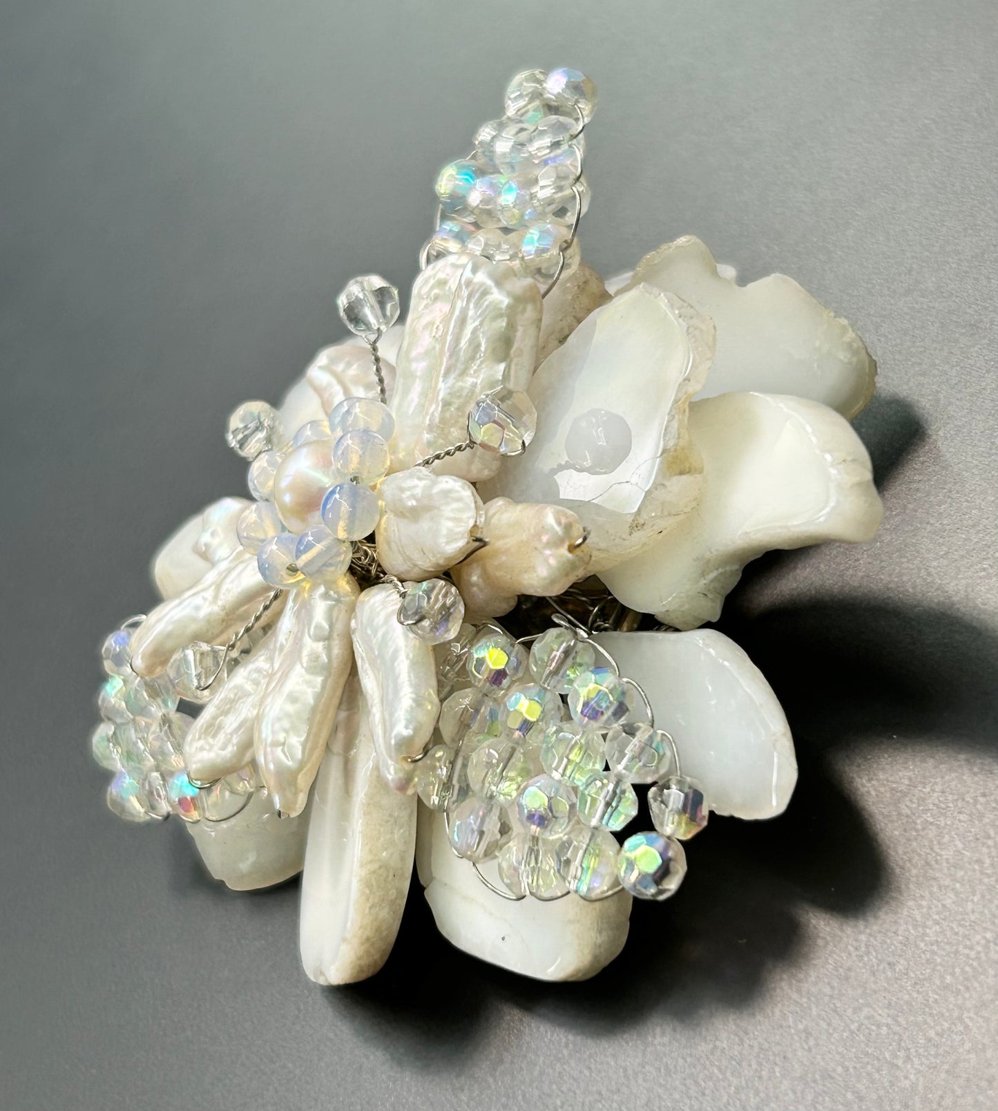 Stone & Pearl Flower Brooch