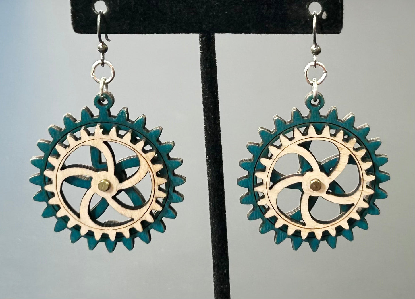 Wood Spinning Gear Earrings