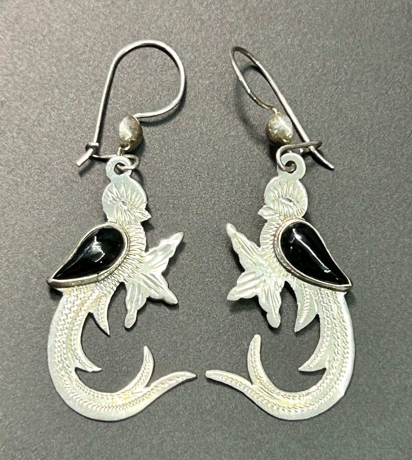 Mexico Sterling Silver Onyx Bird Earrings