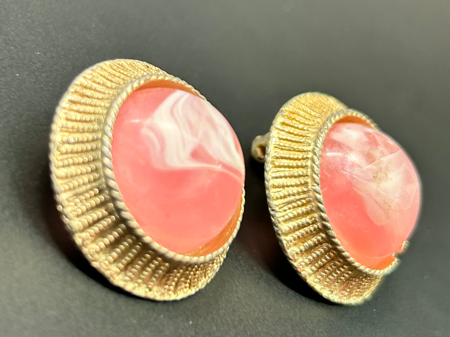 Vintage Acrylic Pink Marbled Clip Earrings