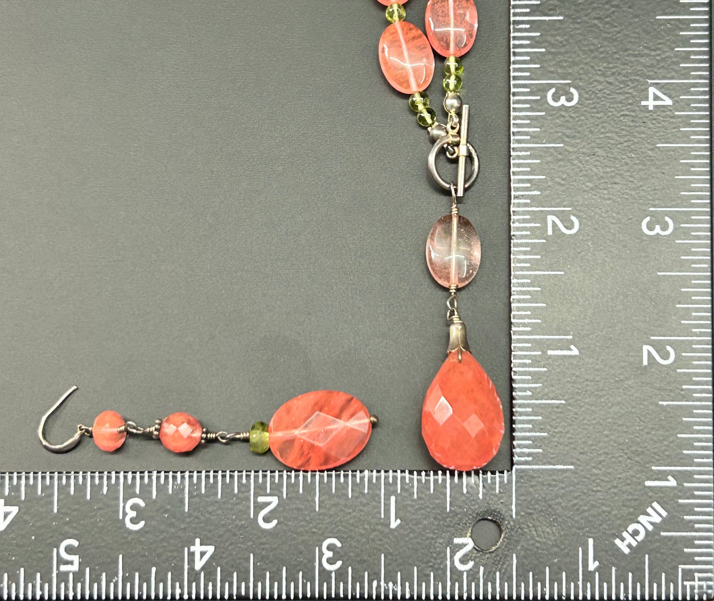 Sterling Silver Glass & Peridot Necklace & Earrings Set