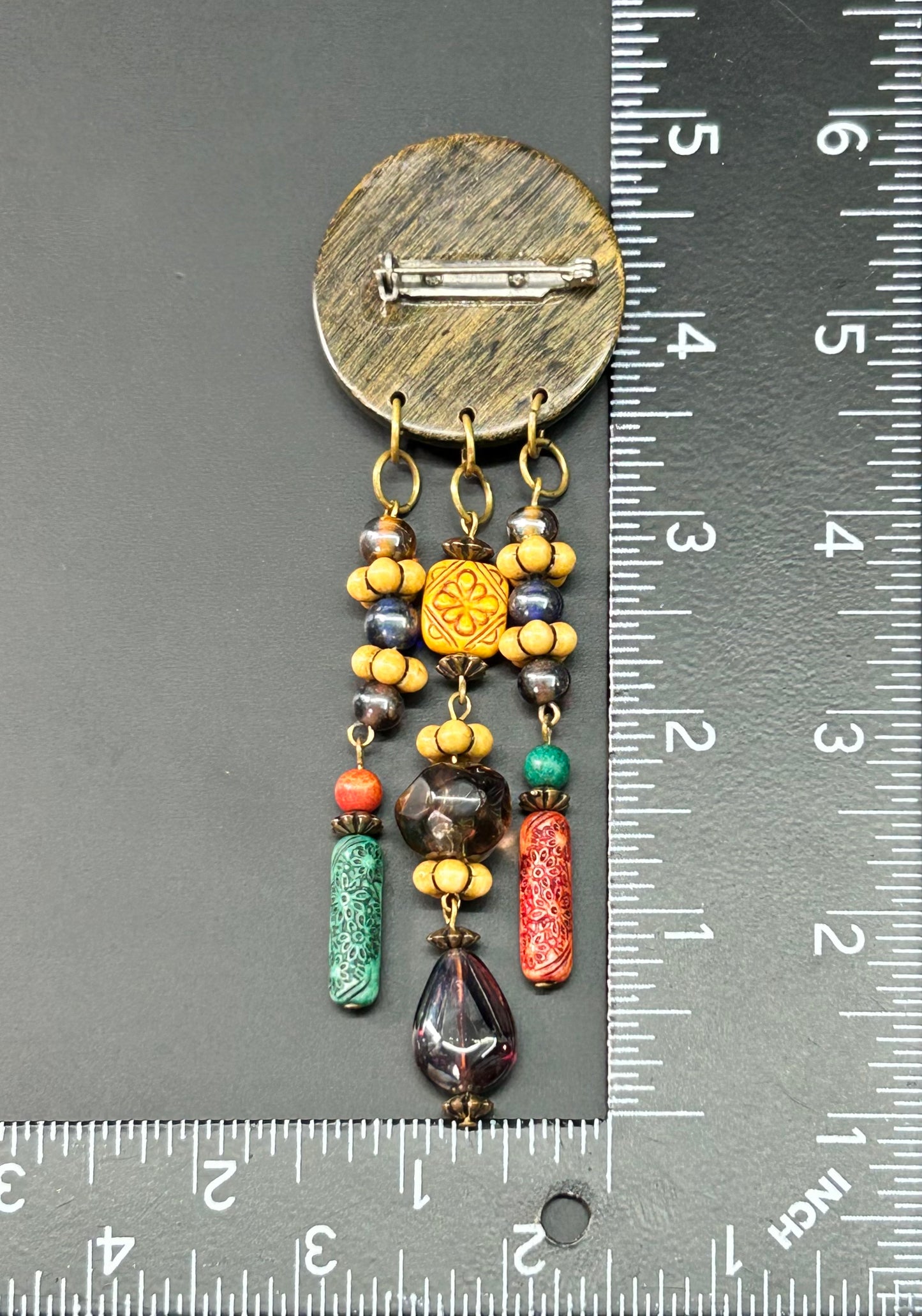 Wood Beaded Brooch