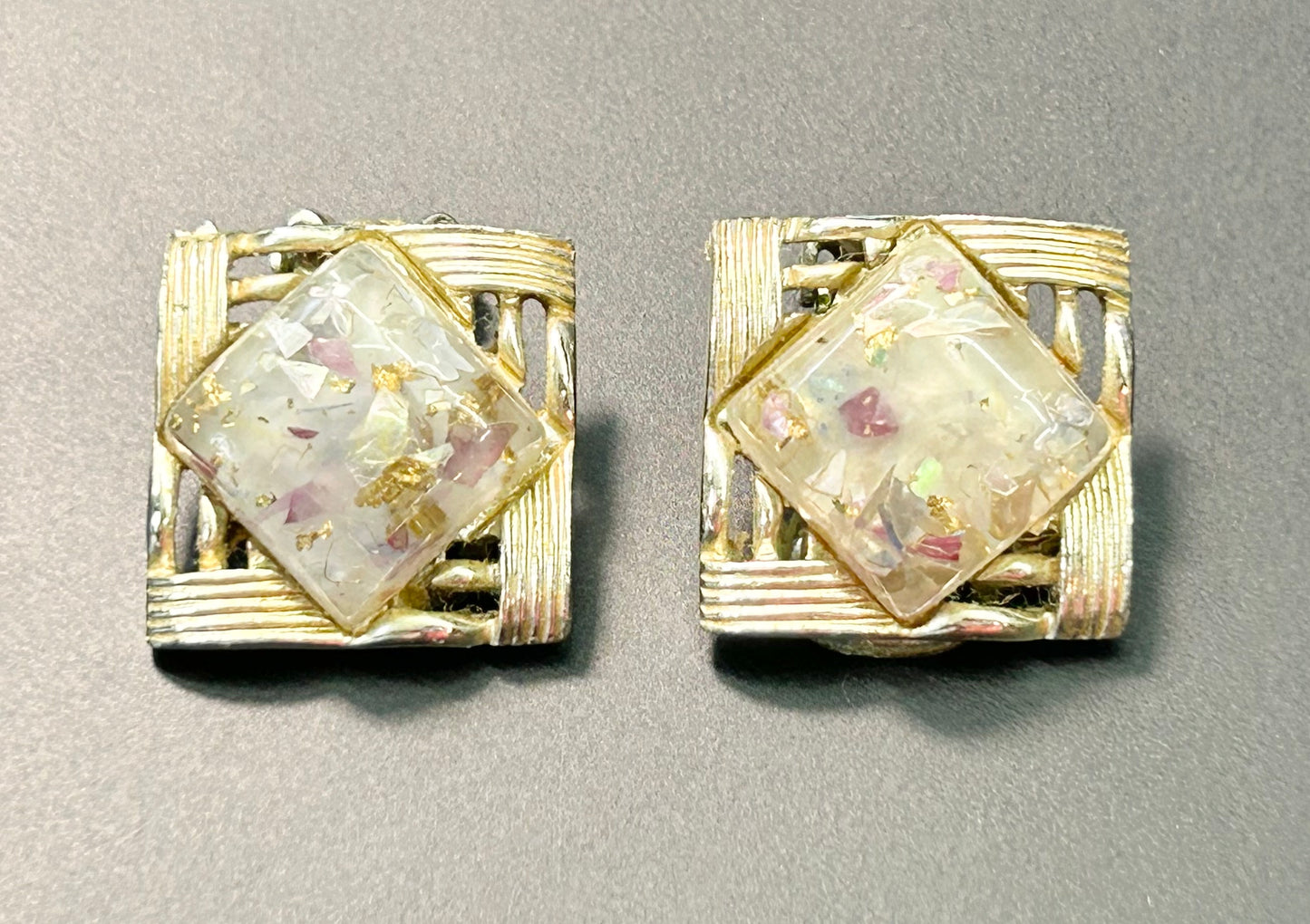 Vintage Confetti Clip Earrings
