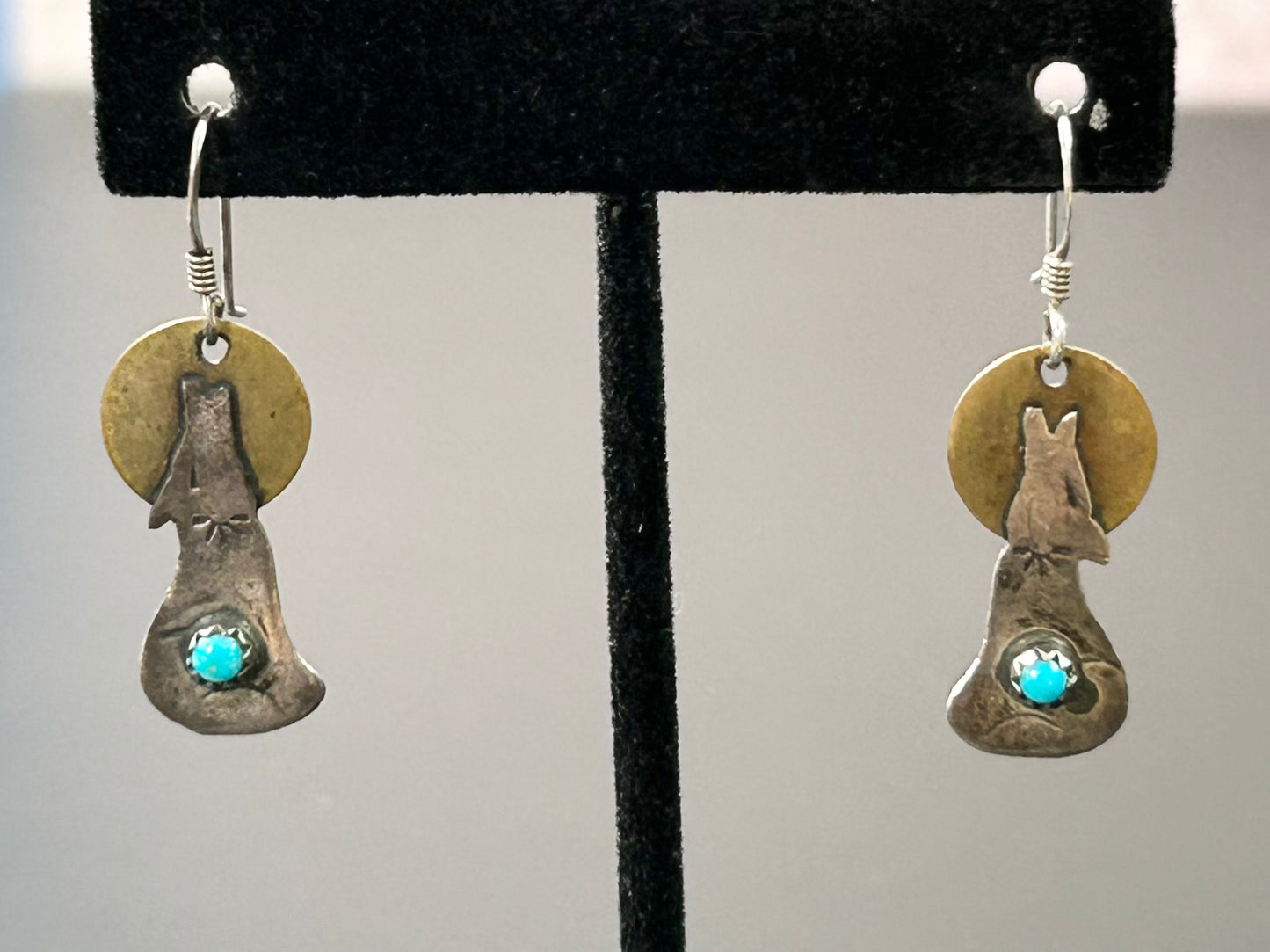 Sterling Silver & Brass Coyote Earrings