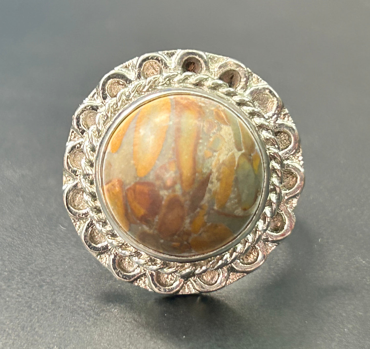 Silver Tone Petrified Wood Ring