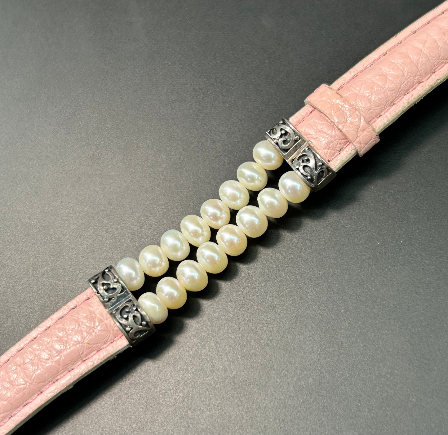 Sterling Silver Pearl & Leather Bracelet