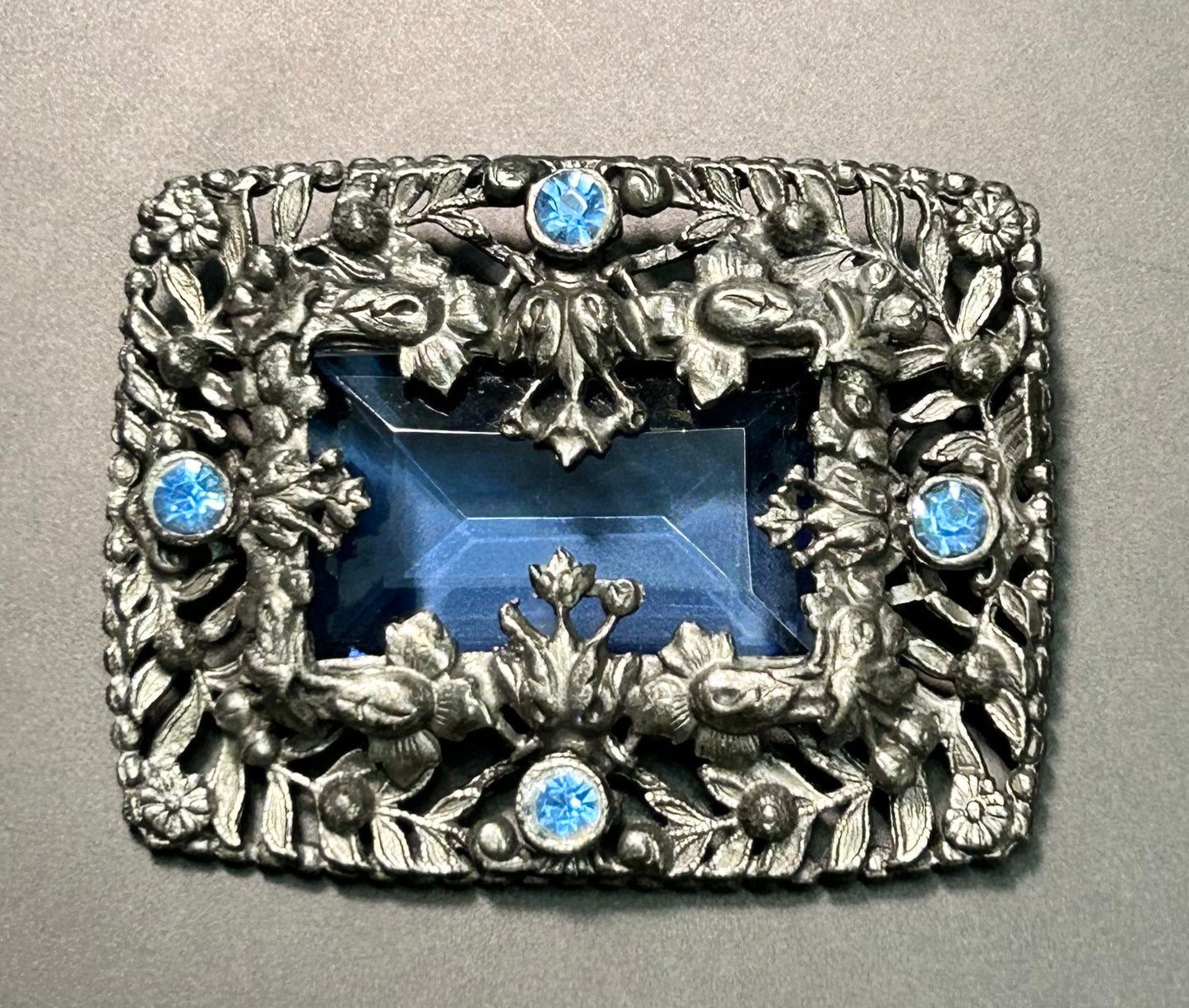 Vintage Blue Rhinestone Brooch