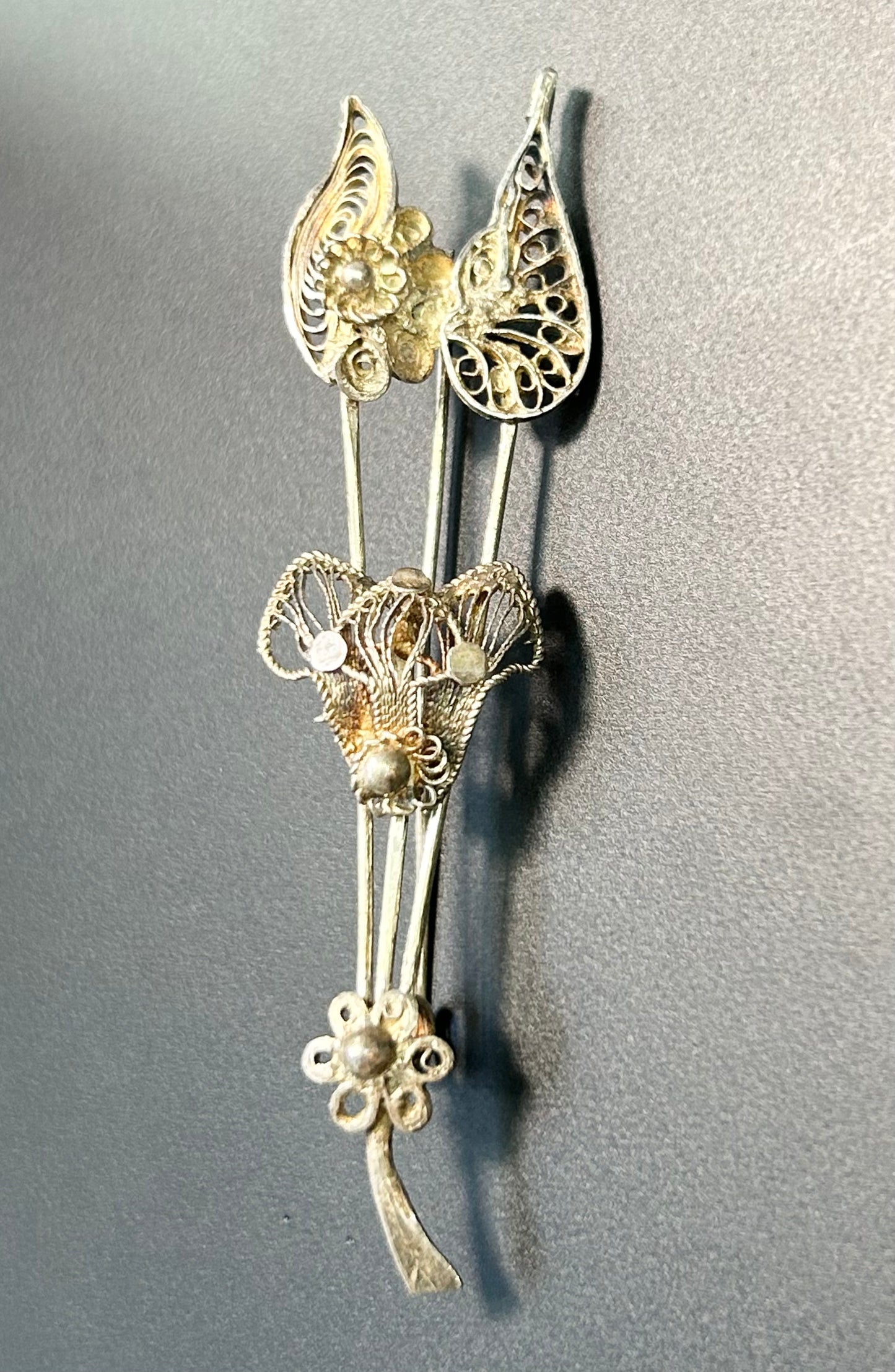 Antique Sterling Silver Filigree Brooch