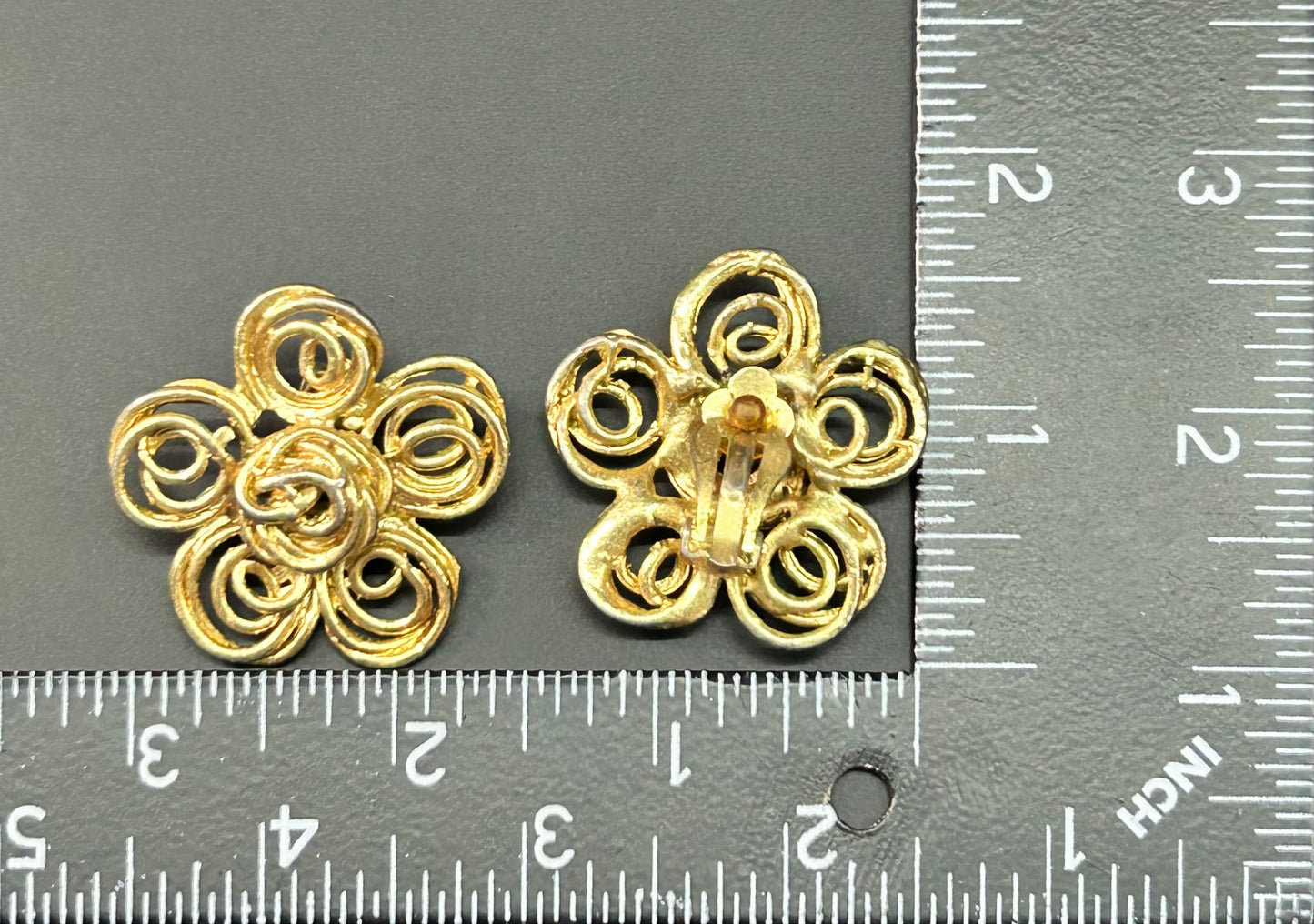 Gold Tone Flower Clip Earrings