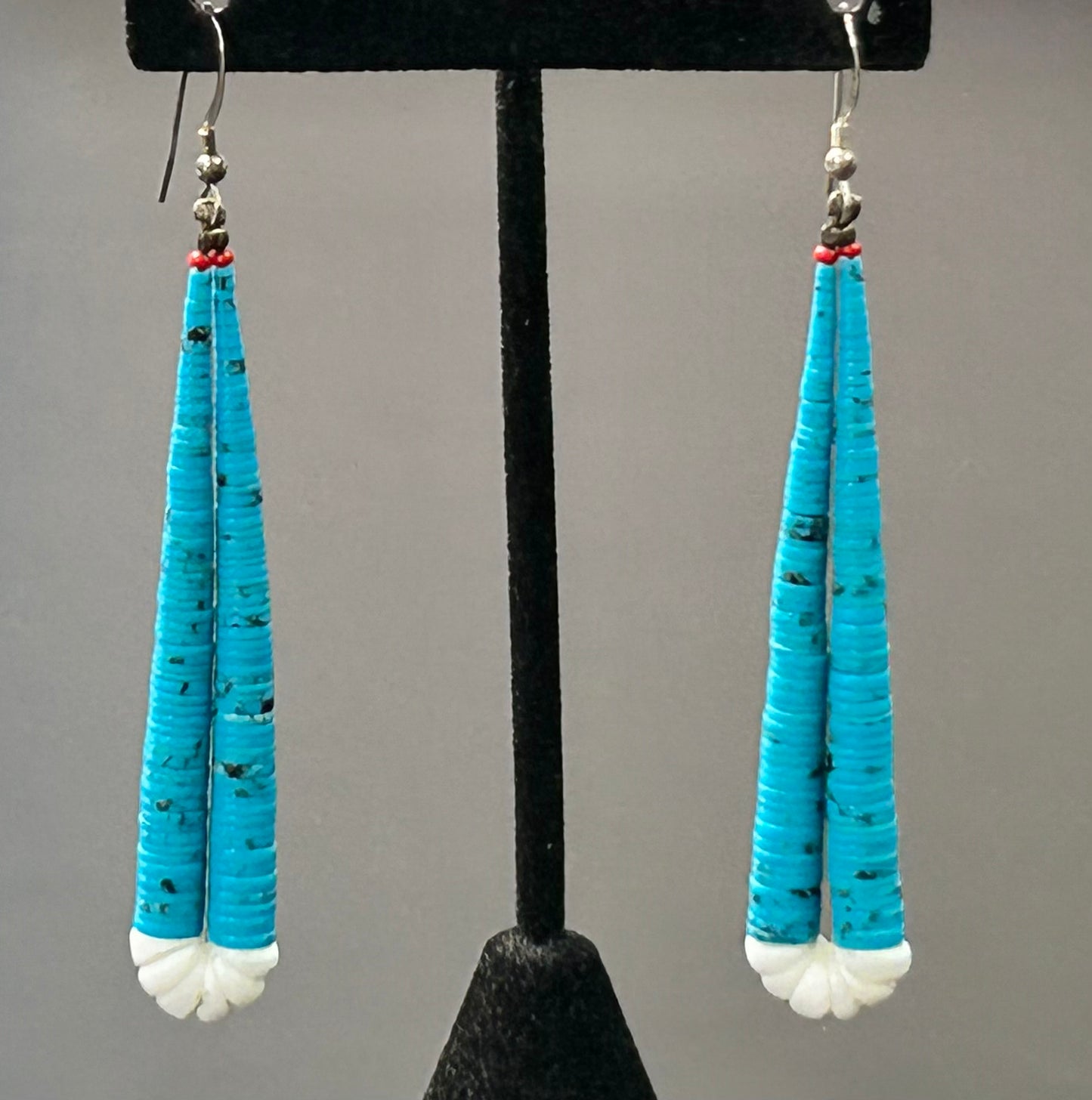 Turquoise Heishi & Shell Sterling Silver Jacla Earrings