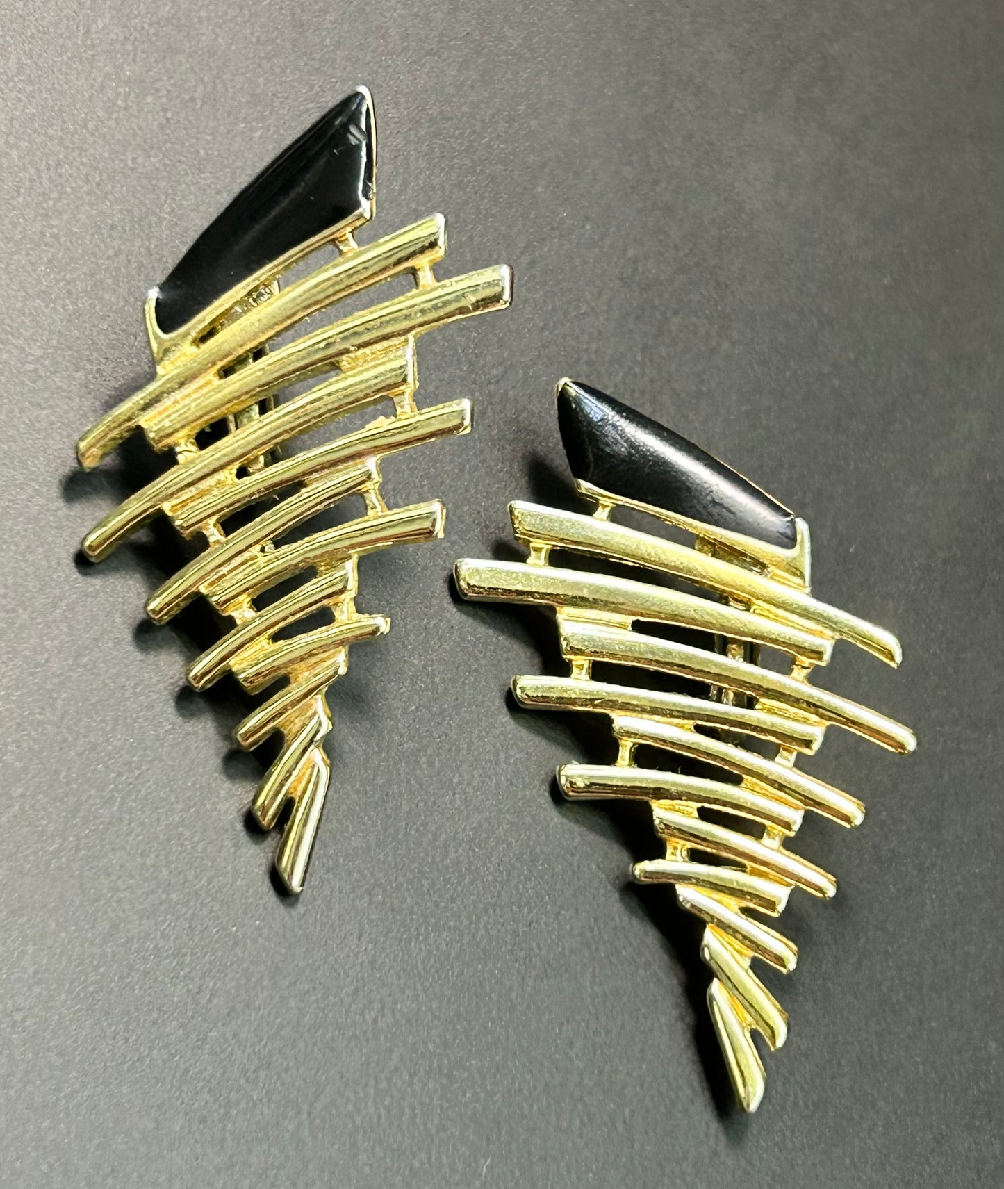 Gold Tone Enamel Clip Earrings
