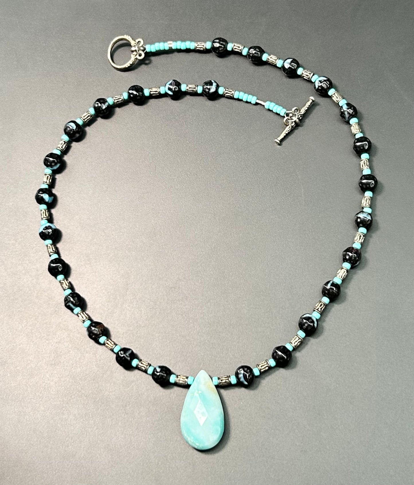 Amazonite & Bead Sterling Silver Toggle Necklace