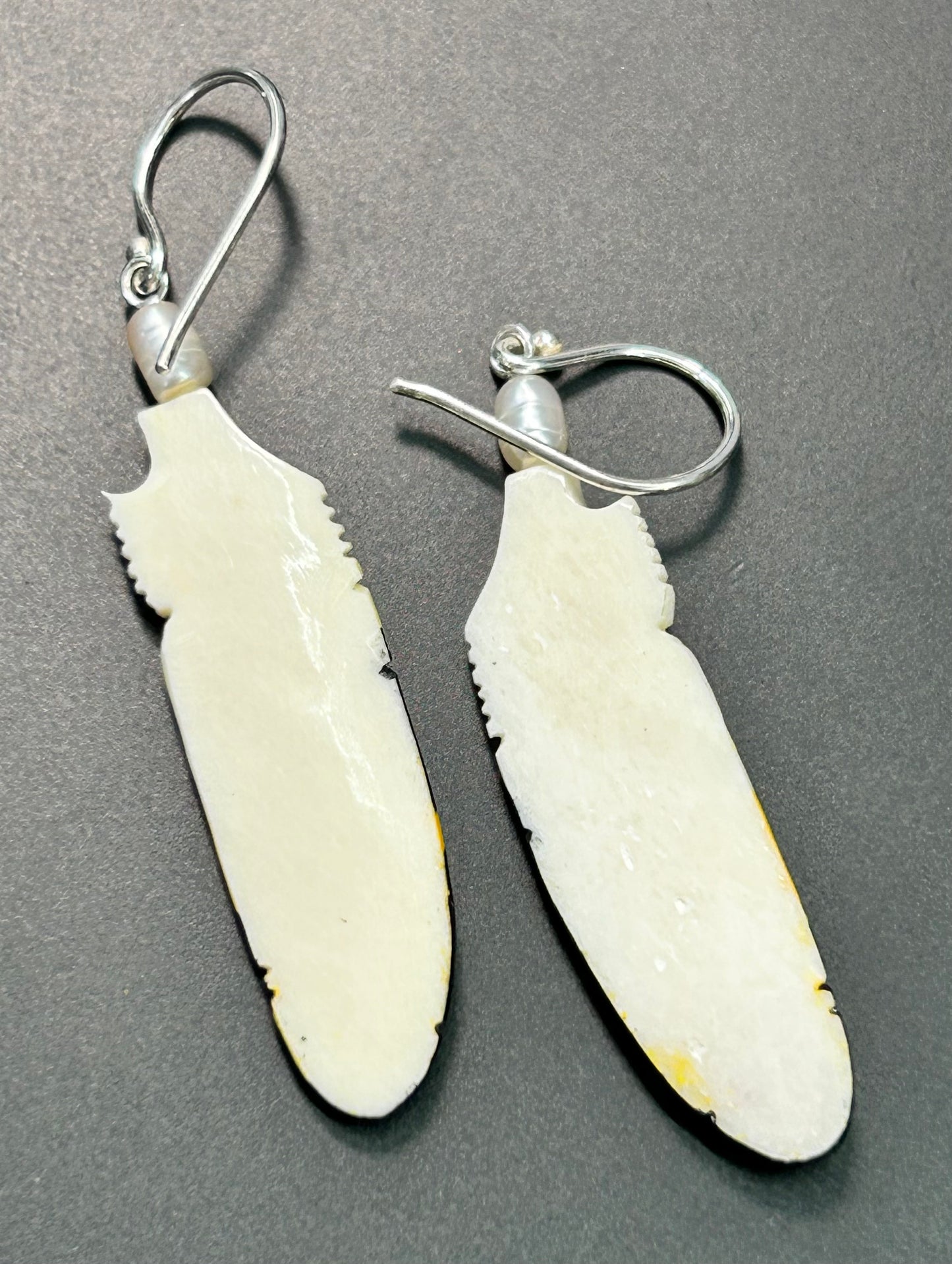 Sterling Silver Painted Bone Feather Earrings