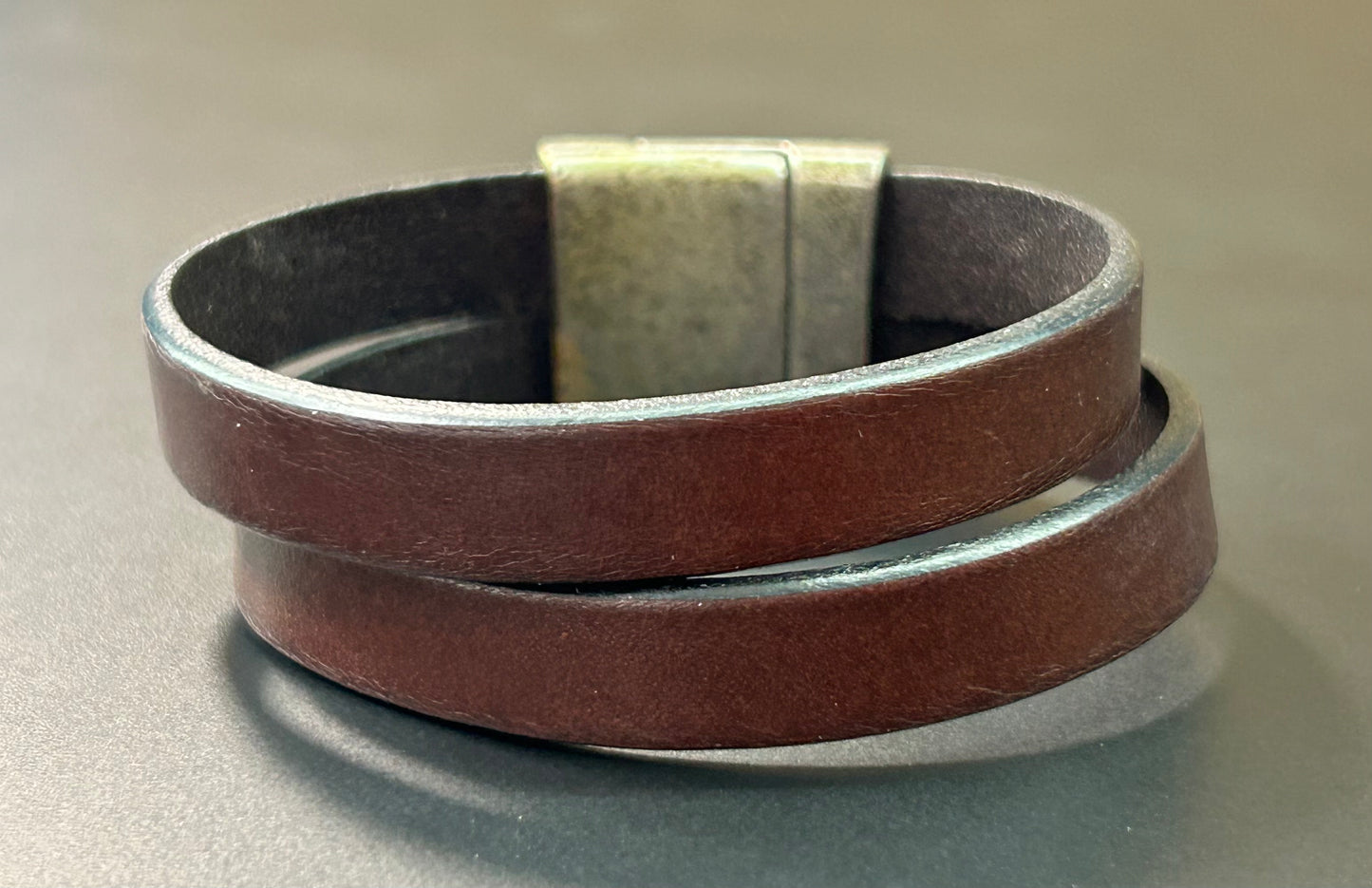 Silver Tone & Leather Bracelet