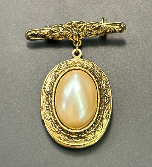 Vintage Faux Pearl Locket Brooch