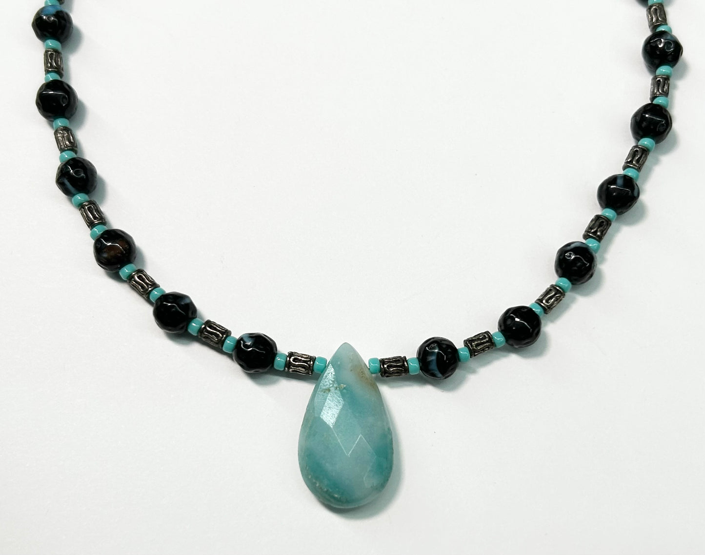 Amazonite & Bead Sterling Silver Toggle Necklace