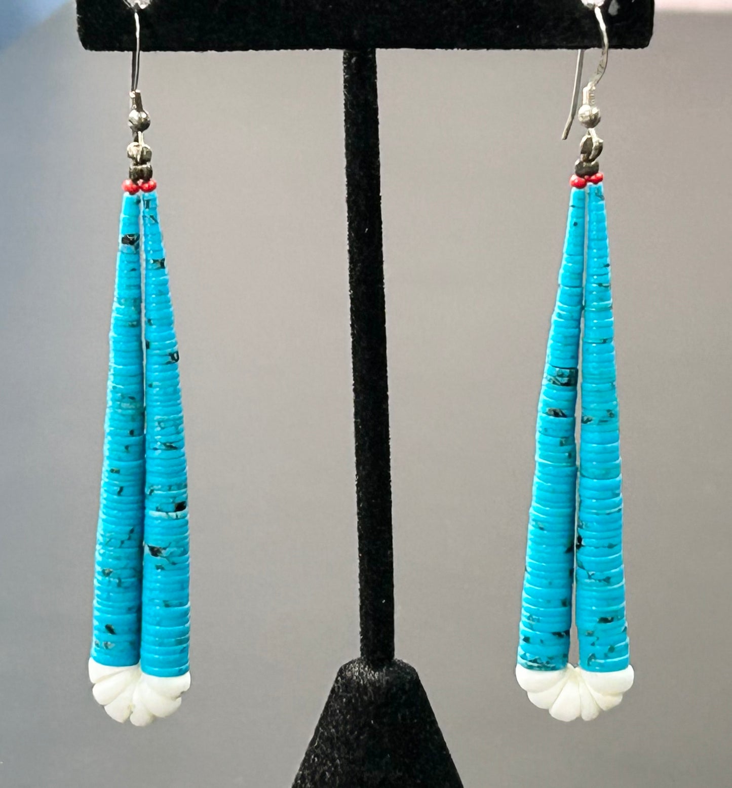 Turquoise Heishi & Shell Sterling Silver Jacla Earrings