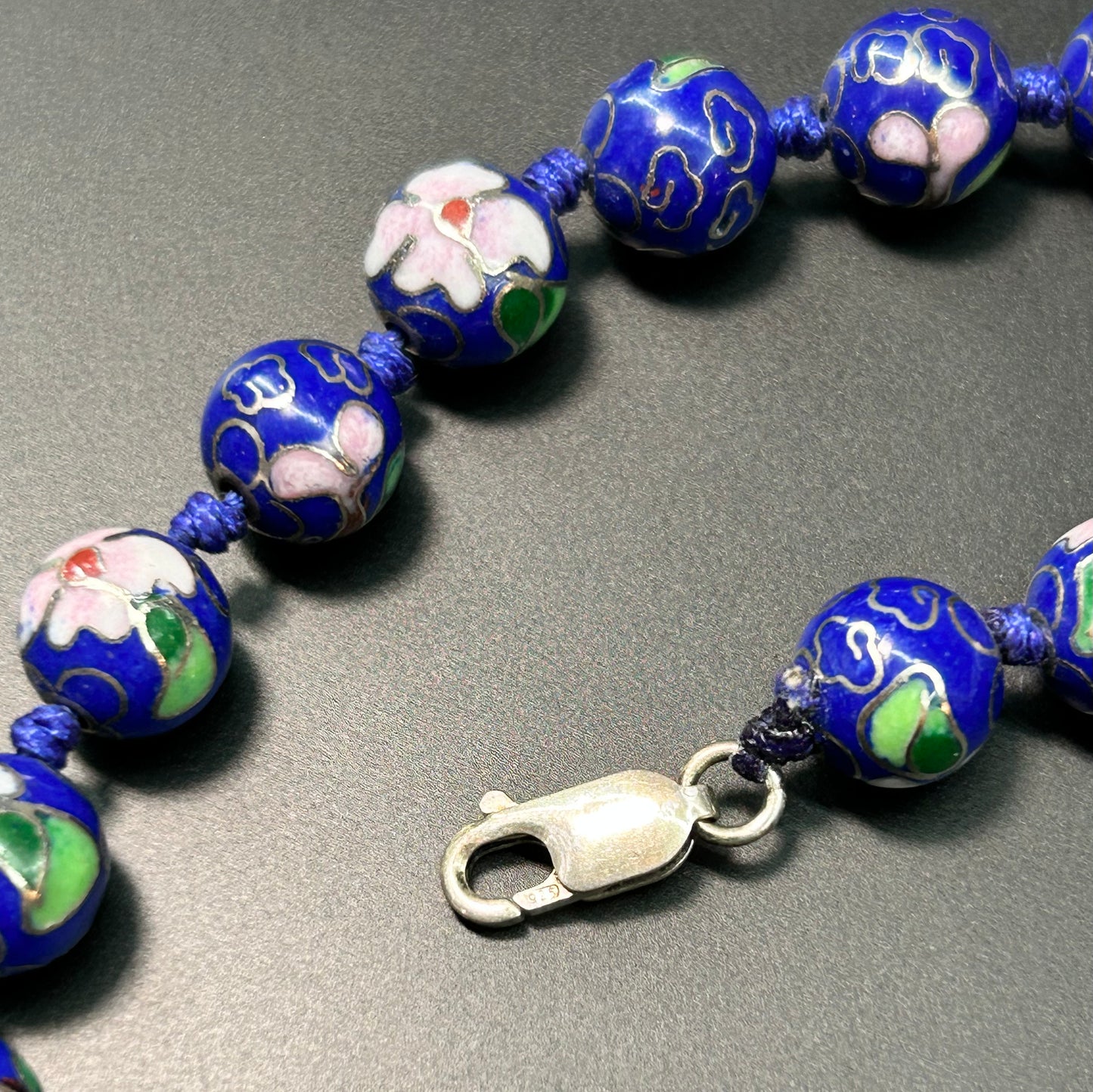 Sterling Silver Hand Knotted Cloisonné Necklace