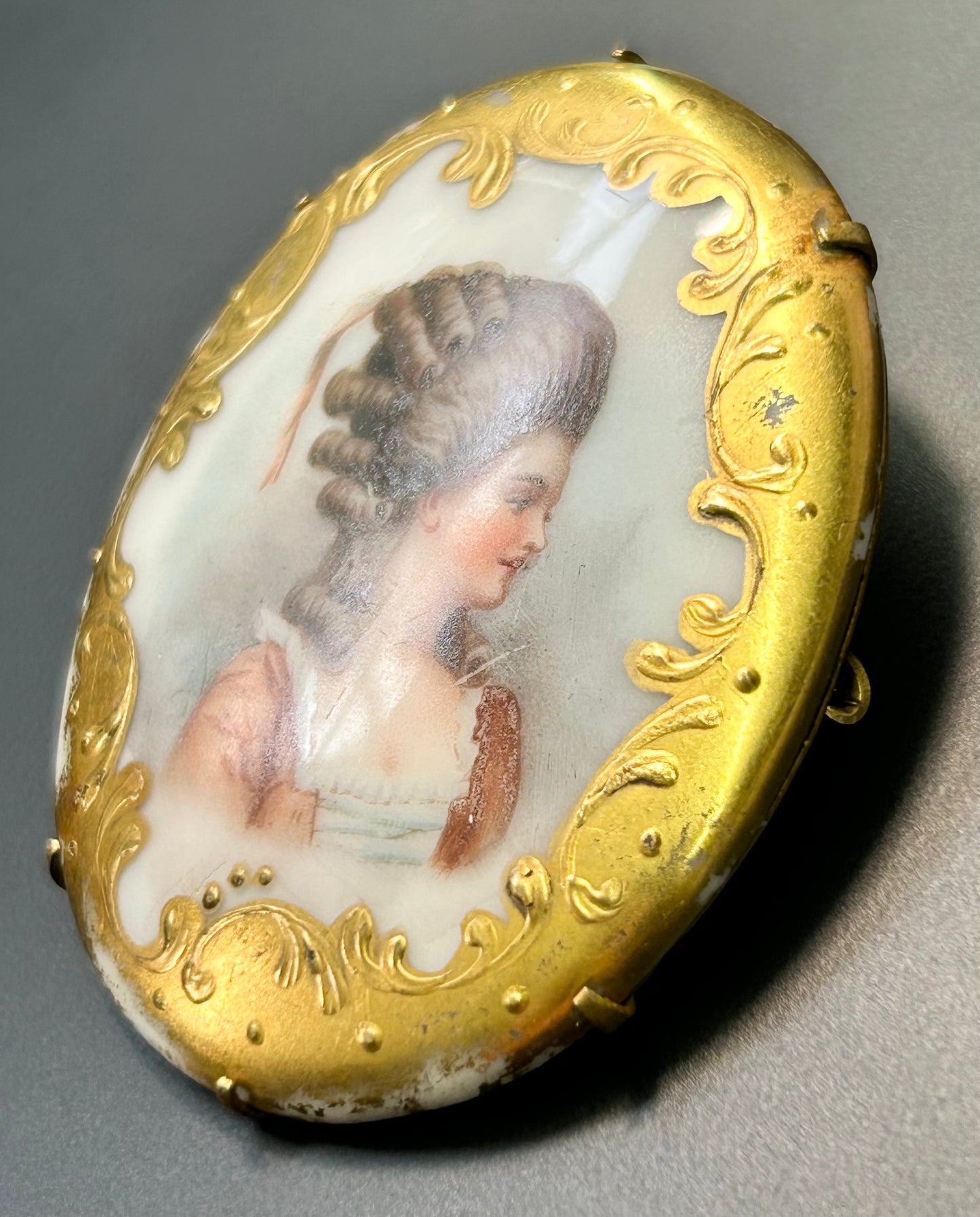 Antique Painted Porcelain Brooch