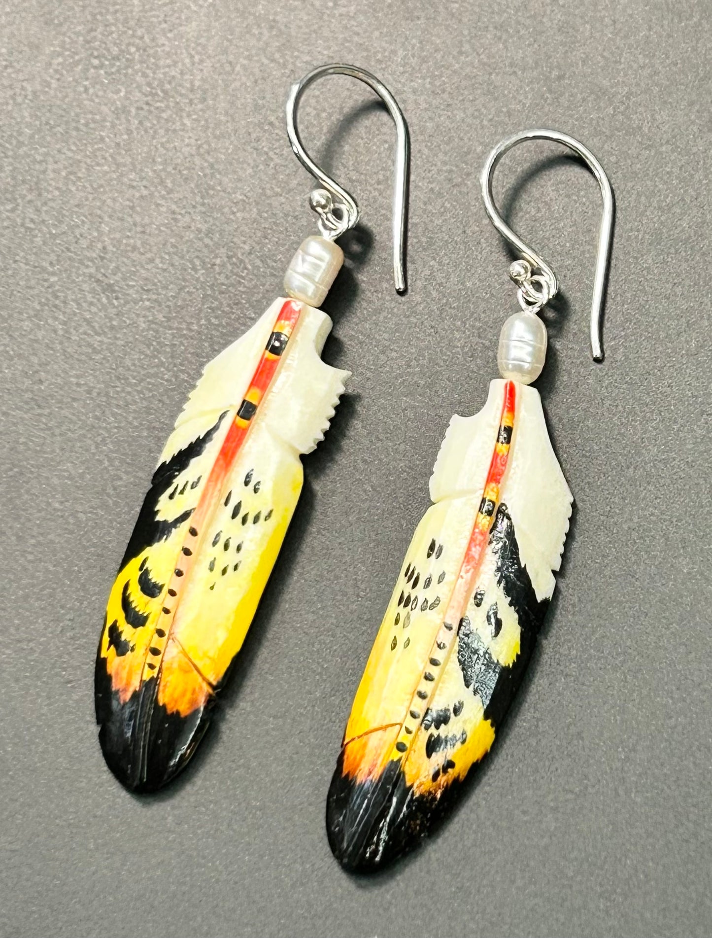 Sterling Silver Painted Bone Feather Earrings